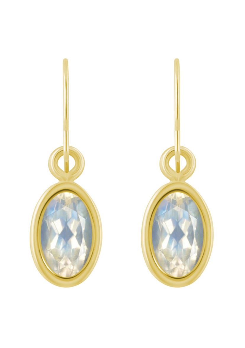 10K White Gold 6x4mm Oval Moonstone Drop Earrings