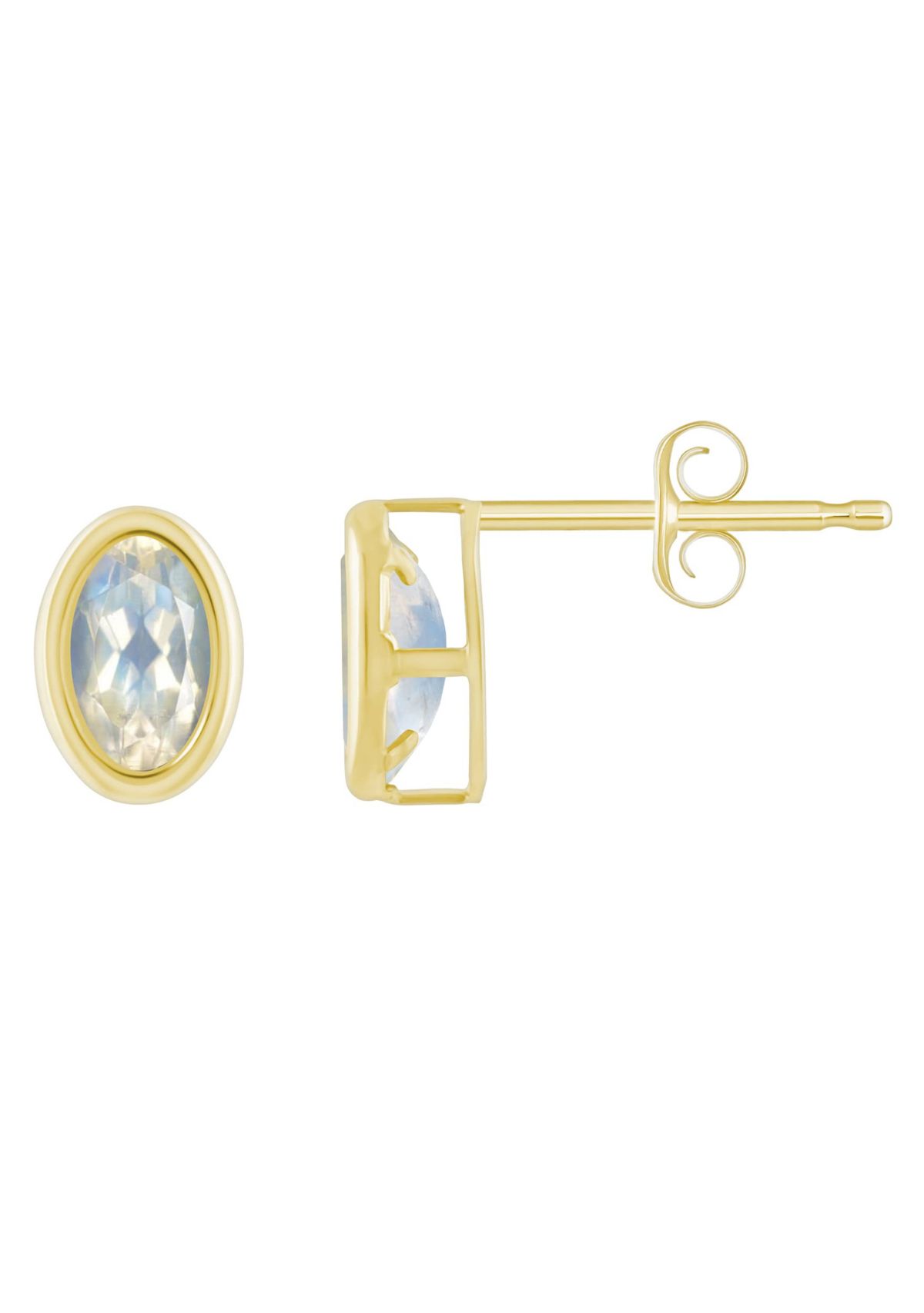 10K Yellow Gold 6x4mm Oval Moonstone Stud Earrings