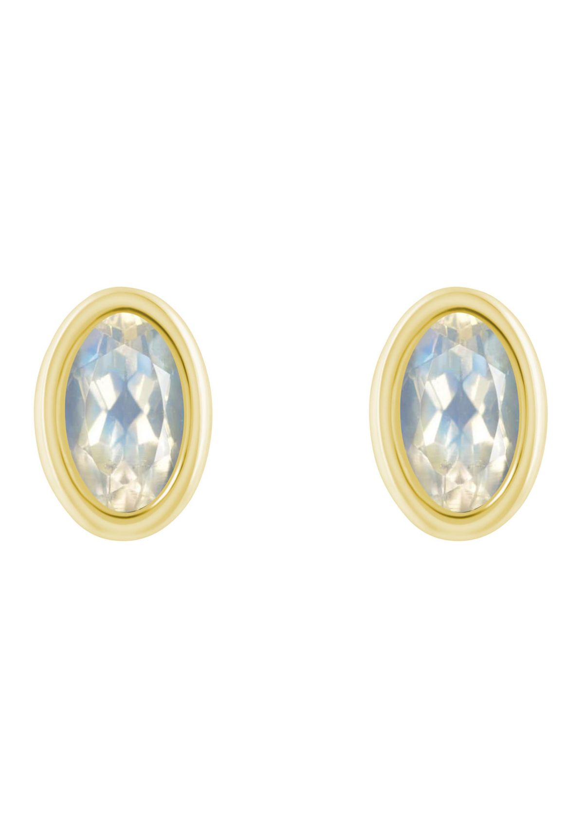 10K Yellow Gold 6x4mm Oval Moonstone Stud Earrings