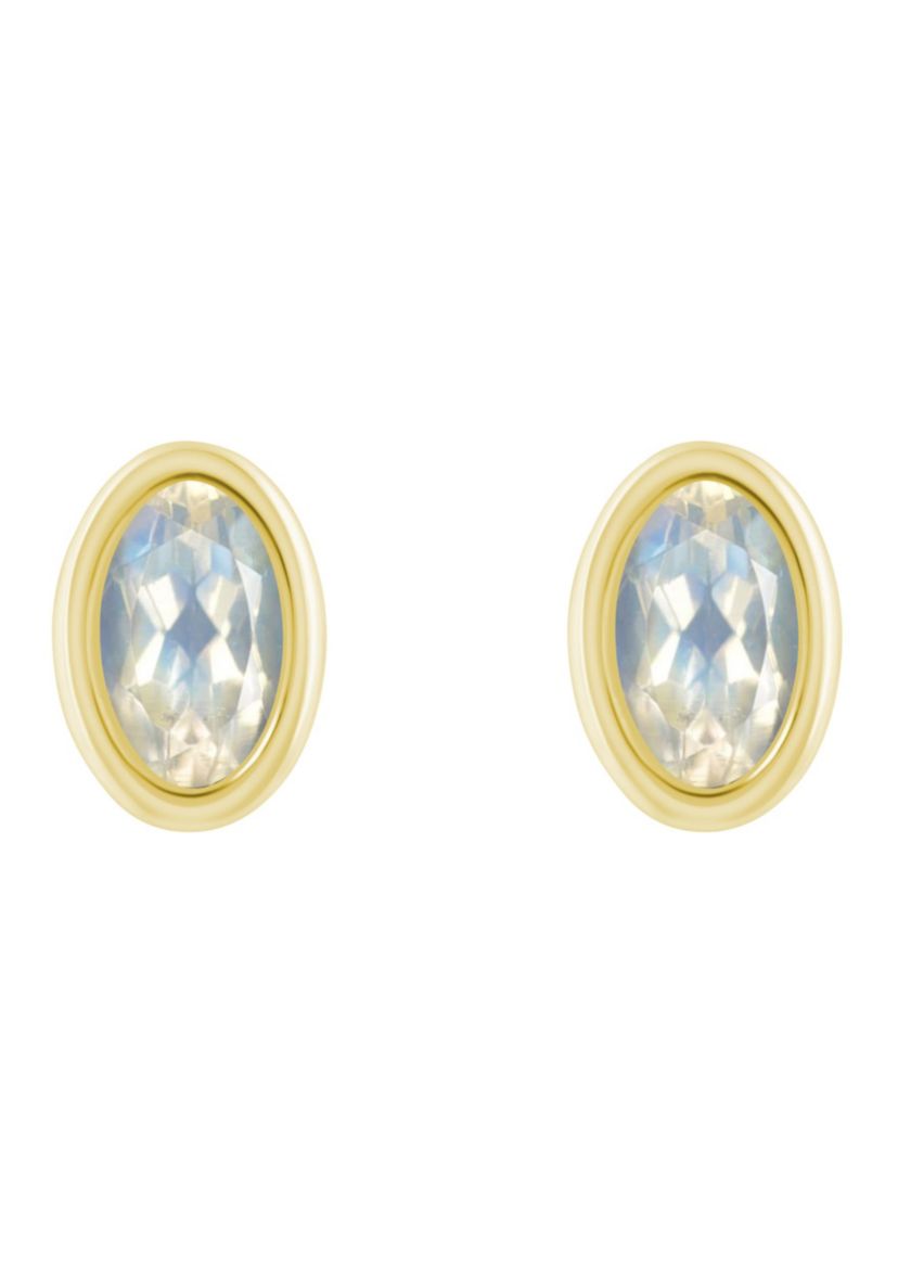 10K Yellow Gold 6x4mm Oval Moonstone Stud Earrings