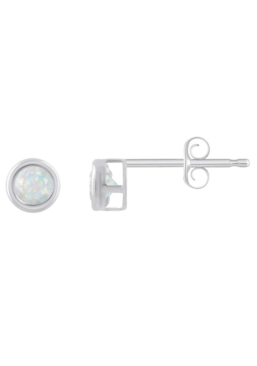 Lab Created 10K Yellow Gold 3mm Round Created Opal Stud Earrings