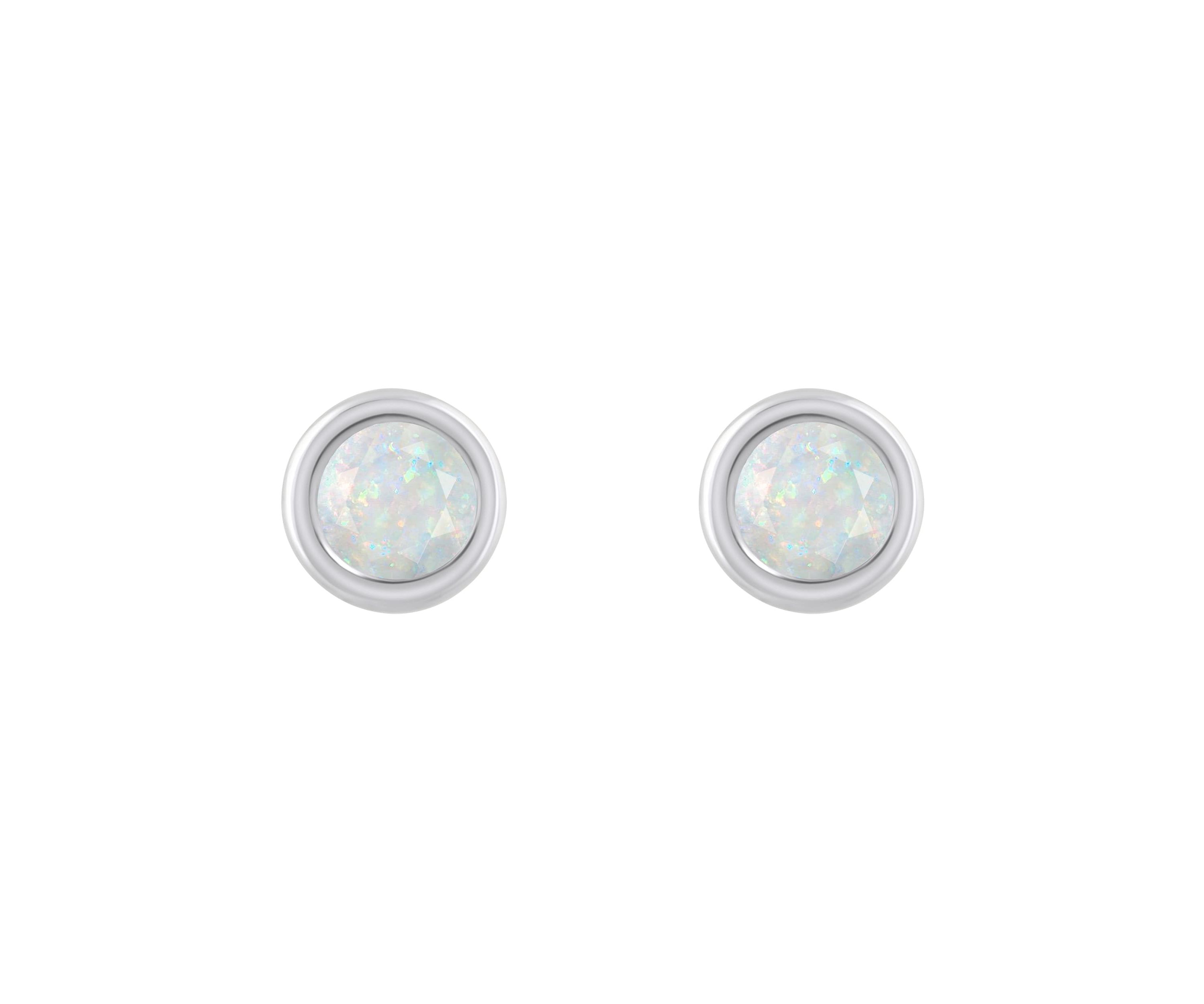 Lab Created 10K Yellow Gold 3mm Round Created Opal Stud Earrings