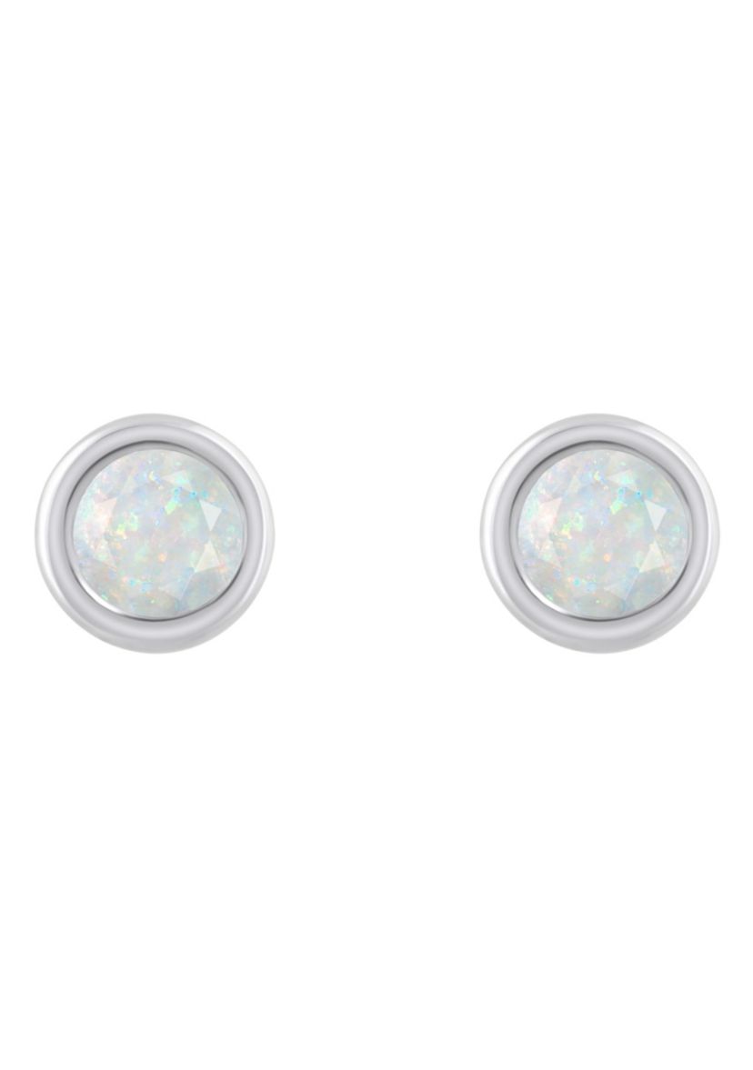 Lab Created 10K Yellow Gold 3mm Round Created Opal Stud Earrings