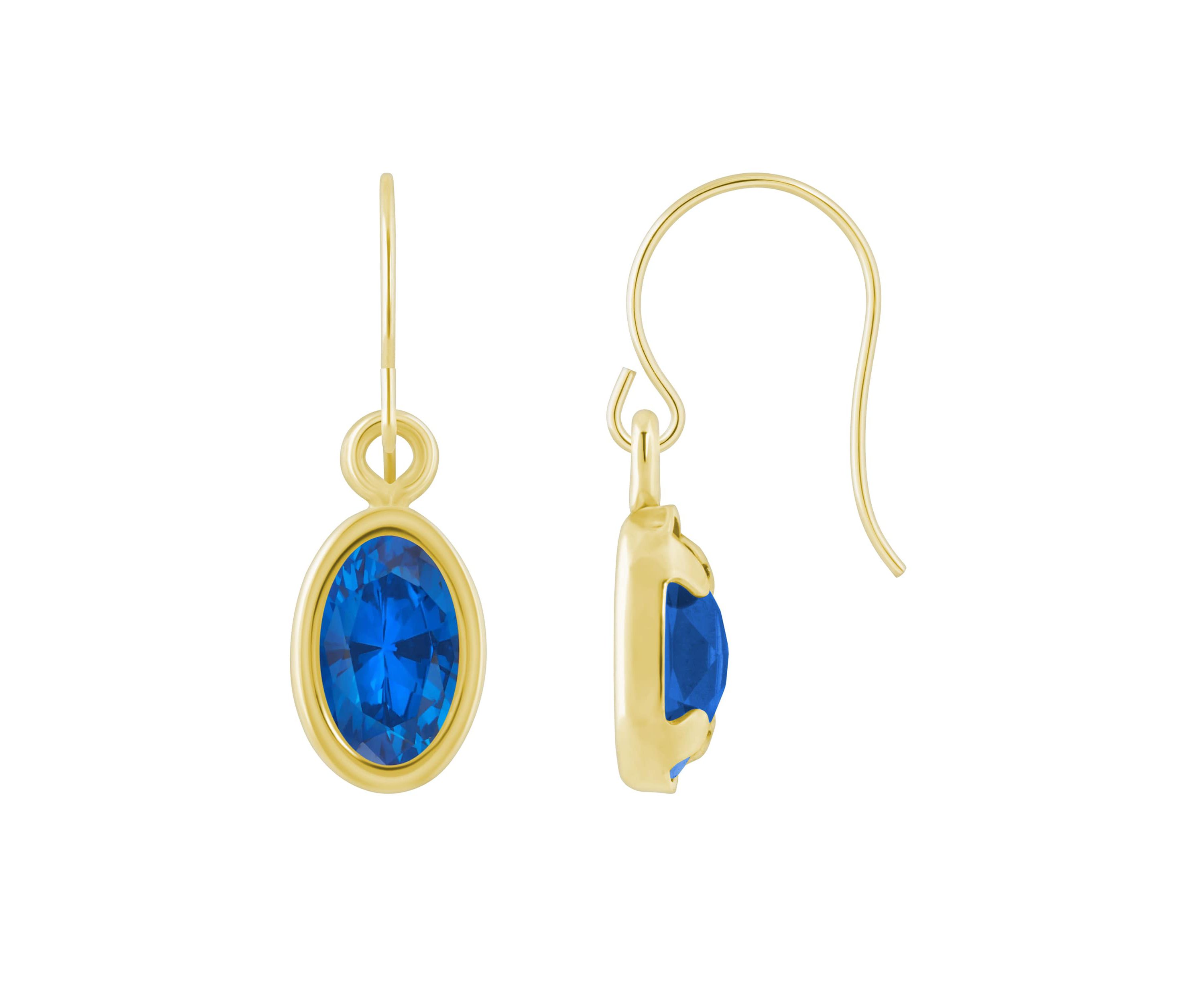 Lab Created 10K White Gold 6x4mm Oval Created Sapphire Drop Earrings