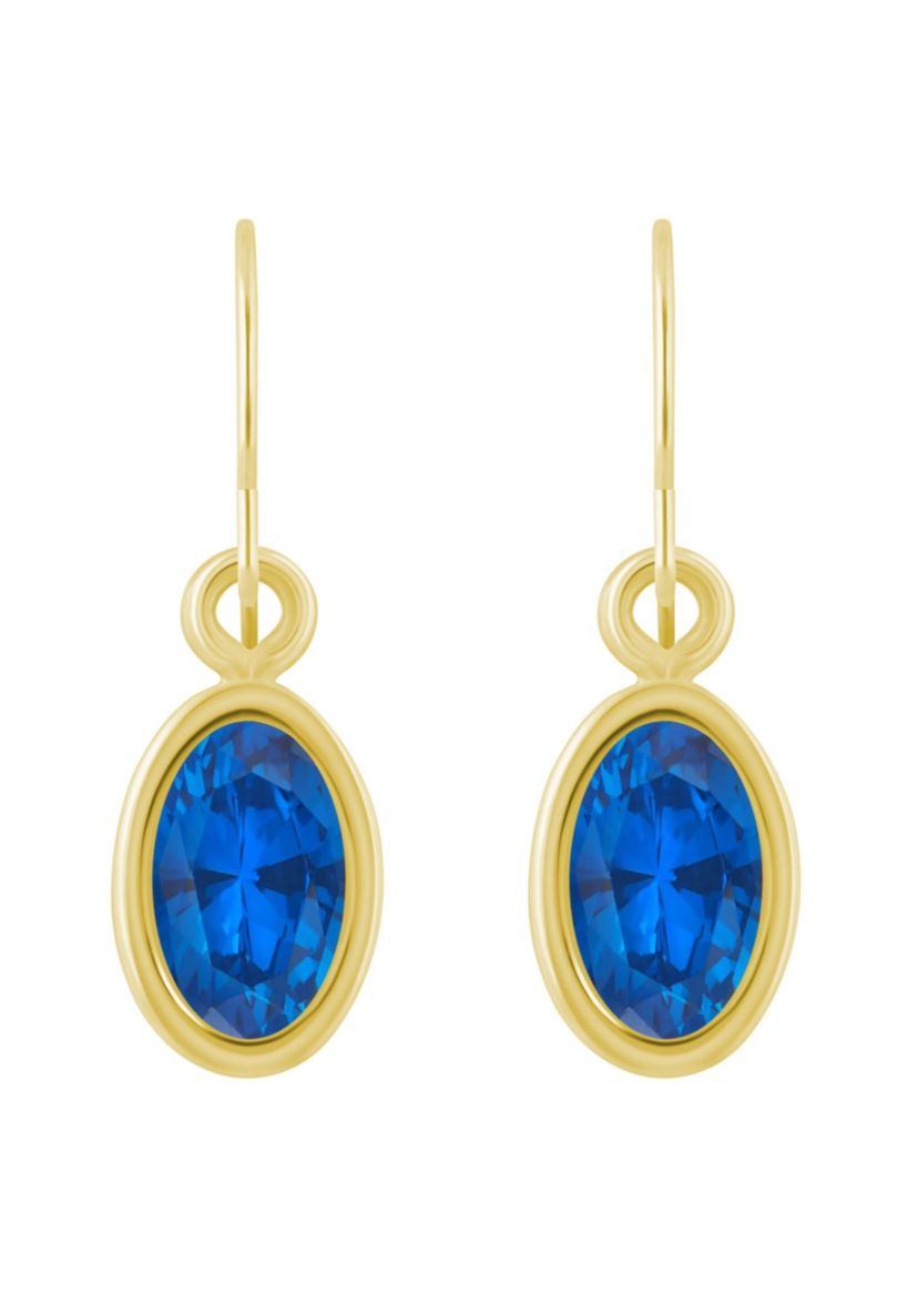 Lab Created 10K White Gold 6x4mm Oval Created Sapphire Drop Earrings