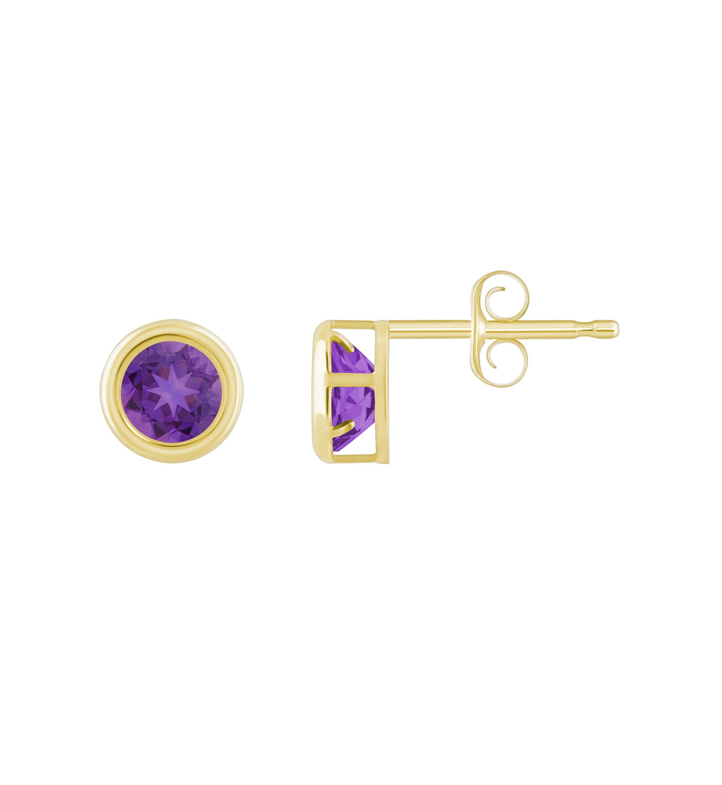 10K White Gold 5mm Round Amethyst Stud Earrings