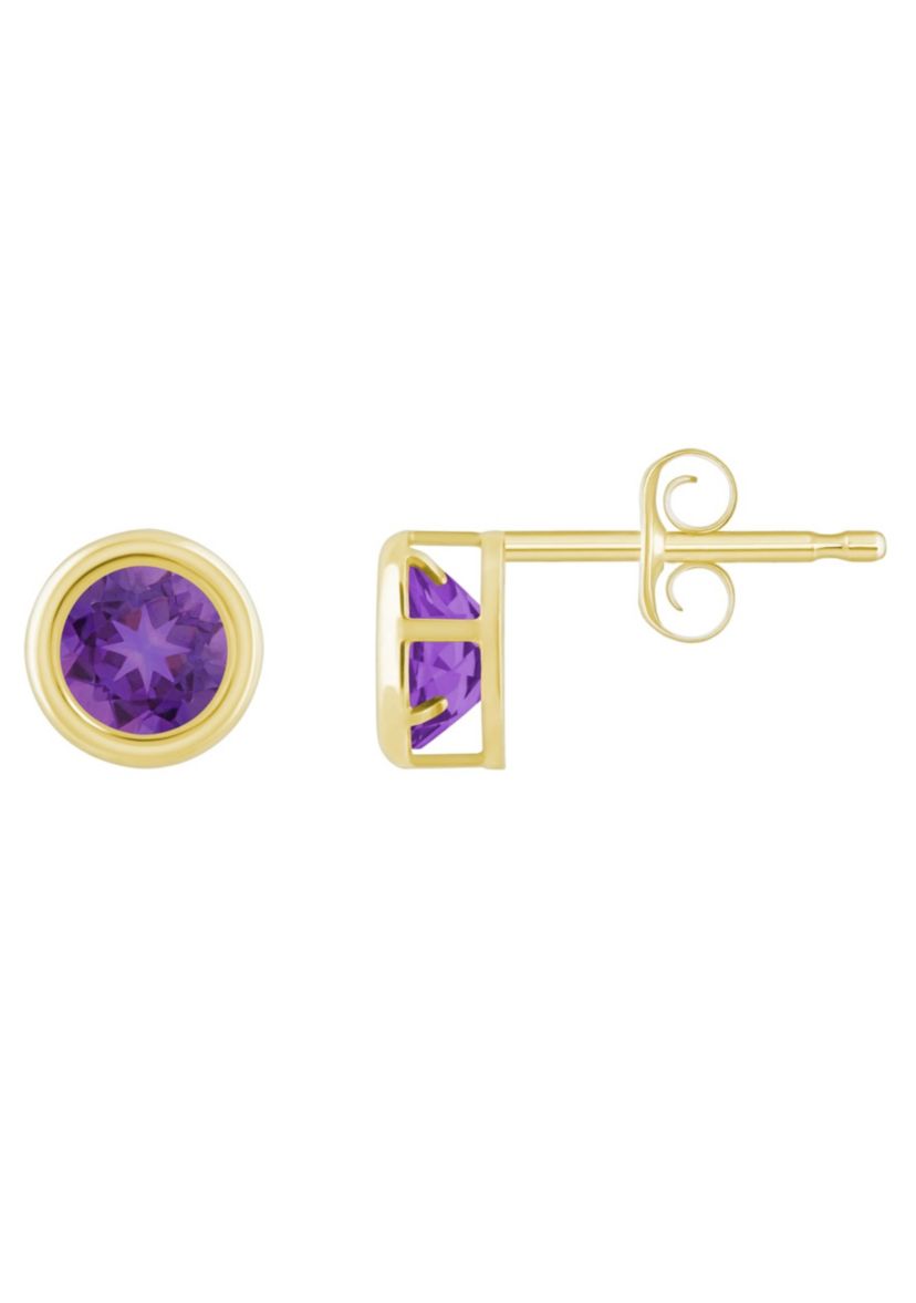 10K White Gold 5mm Round Amethyst Stud Earrings