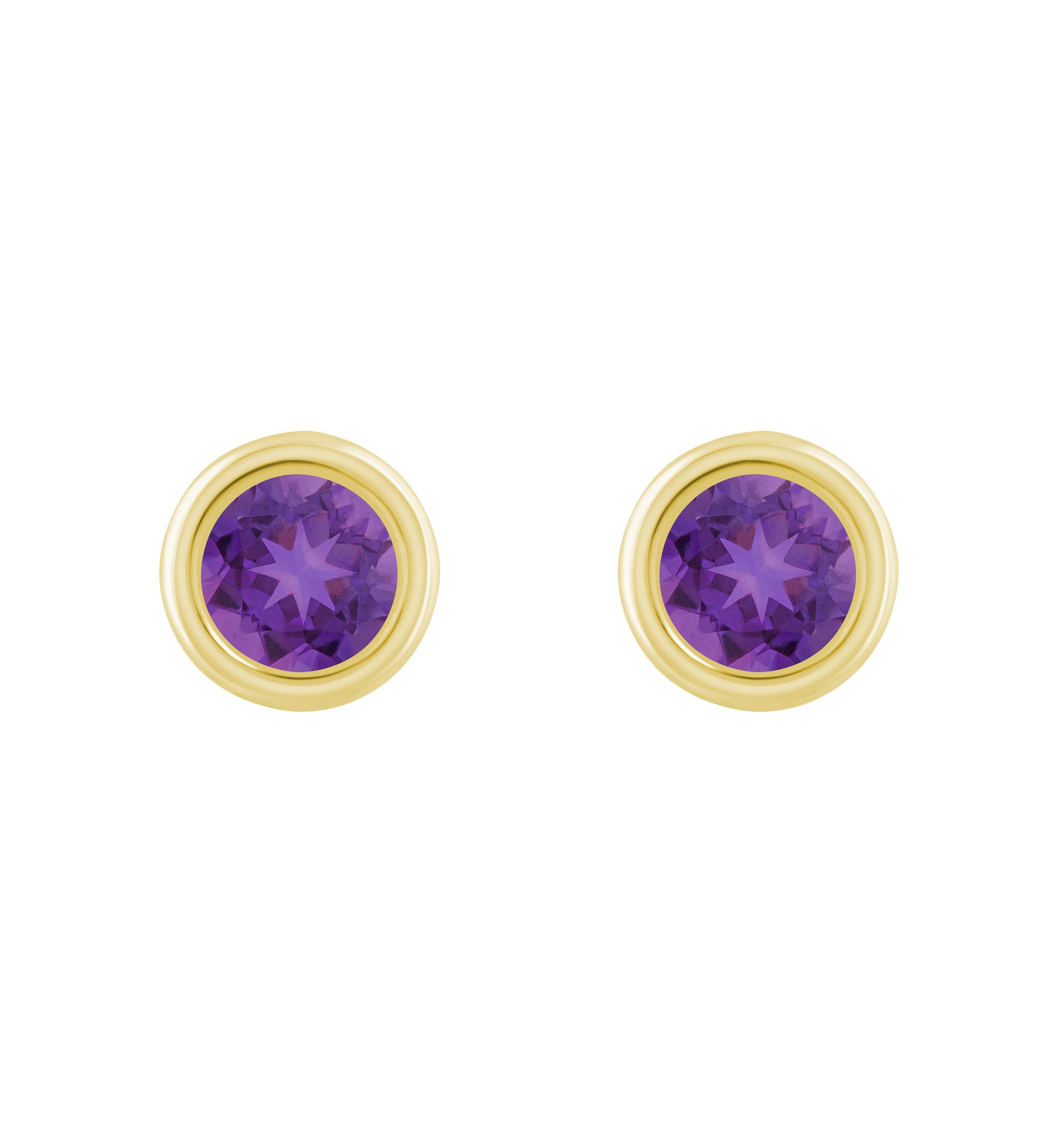 10K White Gold 5mm Round Amethyst Stud Earrings