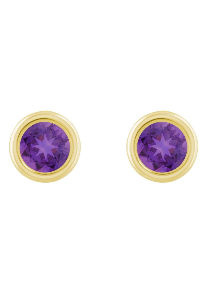 10K White Gold 5mm Round Amethyst Stud Earrings