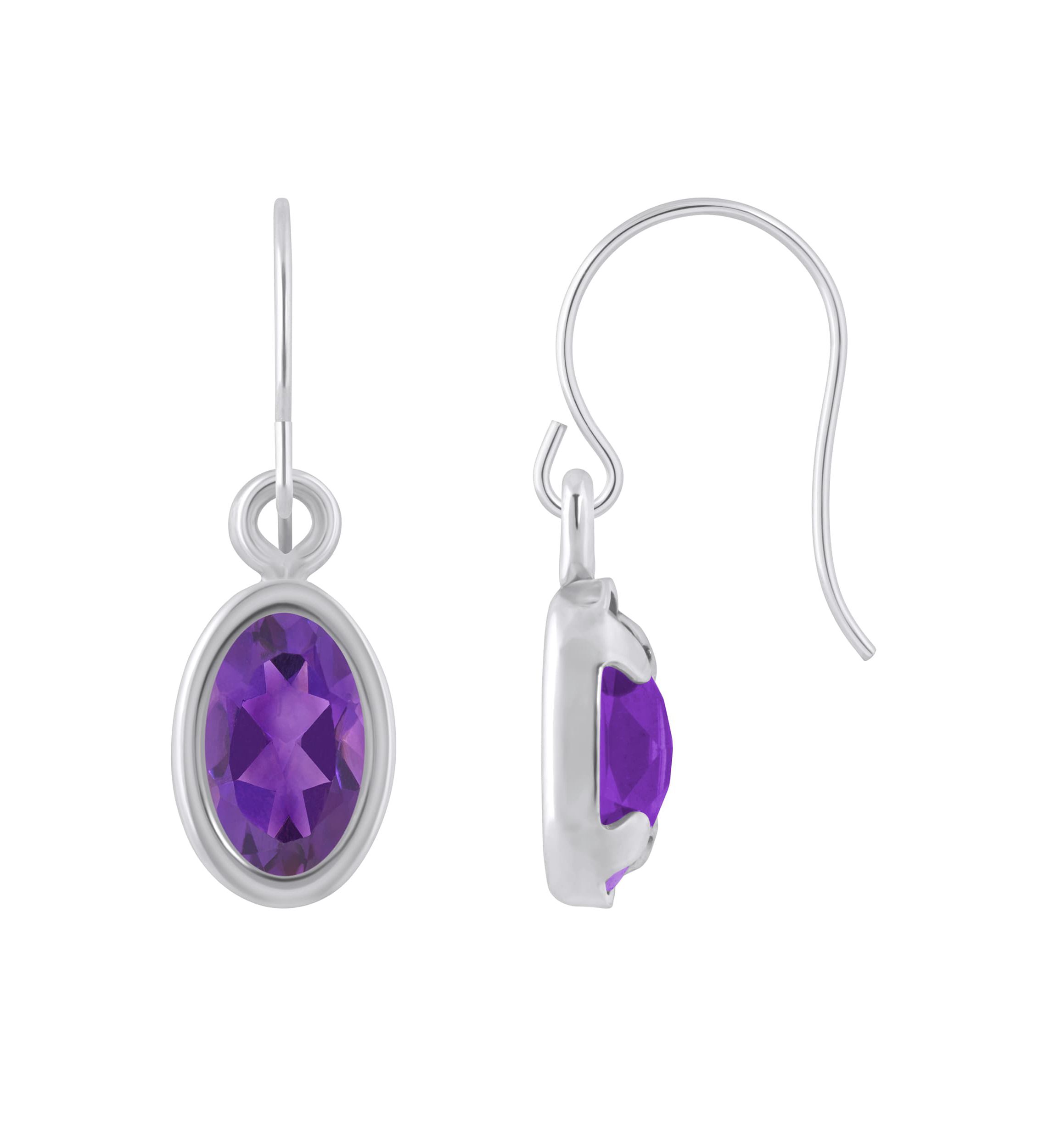 10K Yellow Gold 6x4mm Oval Amethyst Drop Earrings