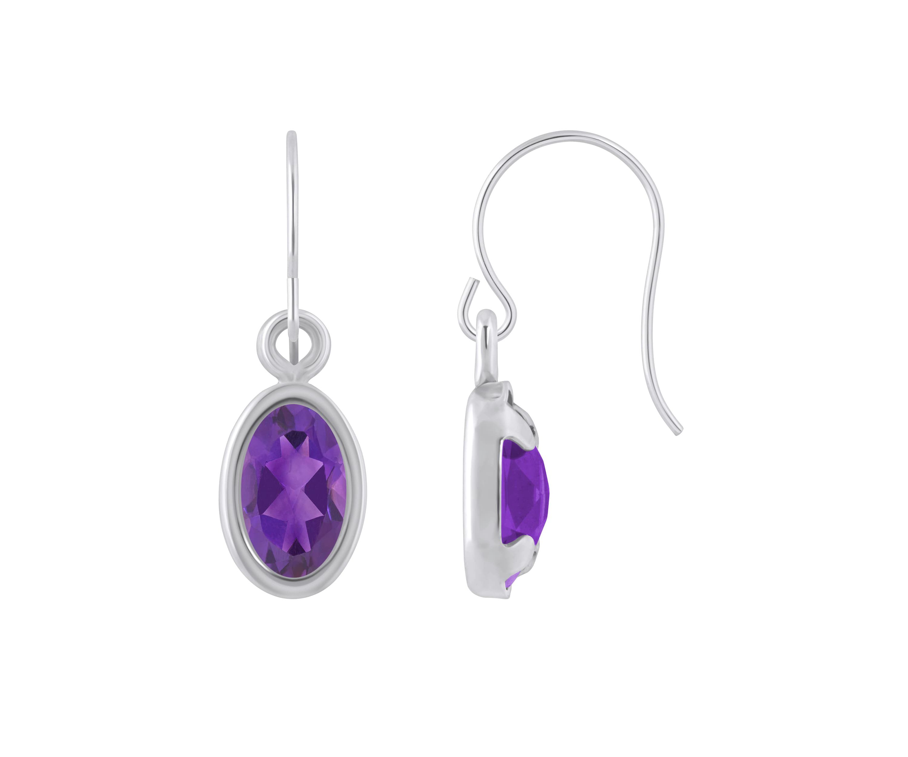 10K Yellow Gold 6x4mm Oval Amethyst Drop Earrings