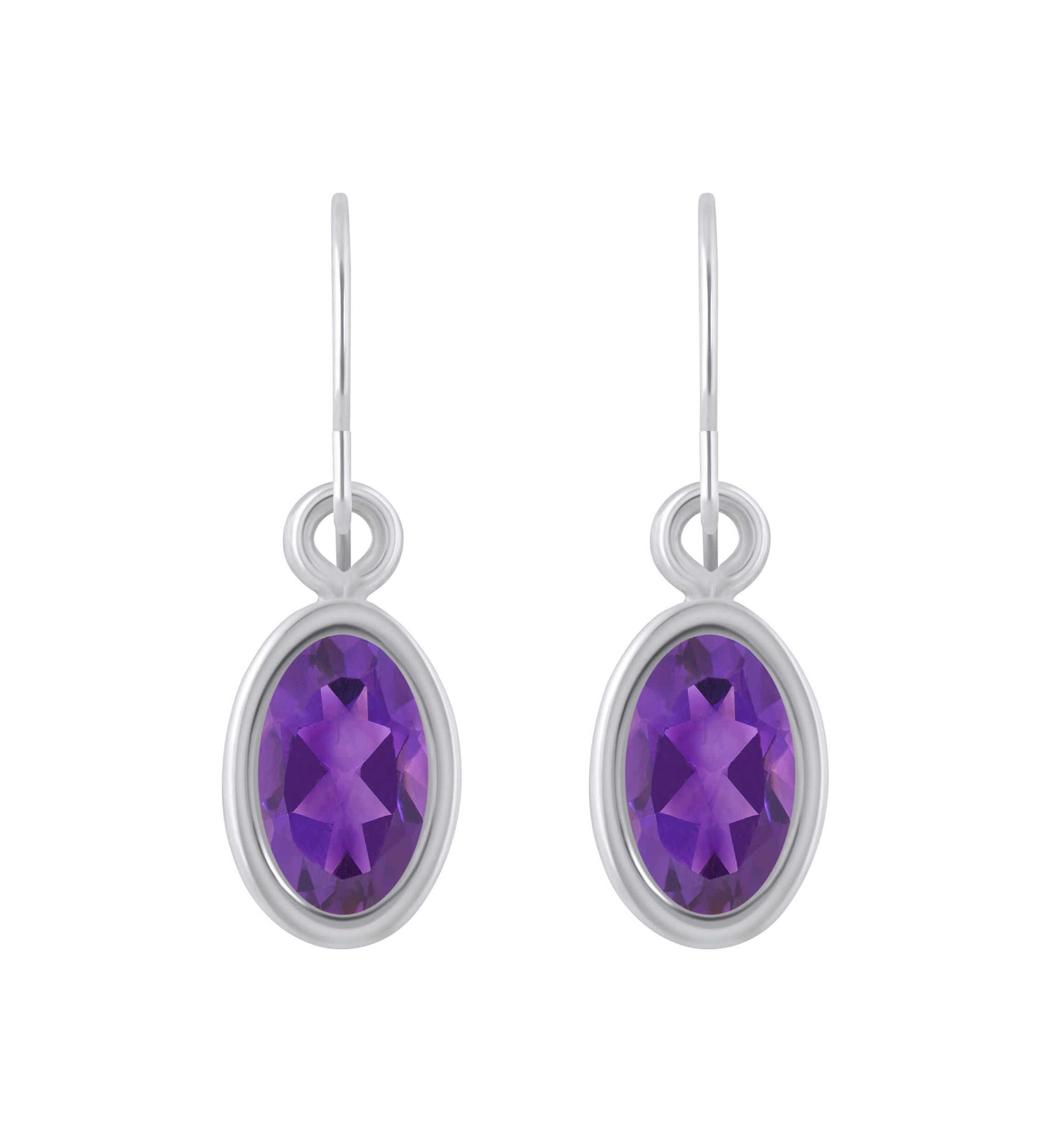 10K Yellow Gold 6x4mm Oval Amethyst Drop Earrings