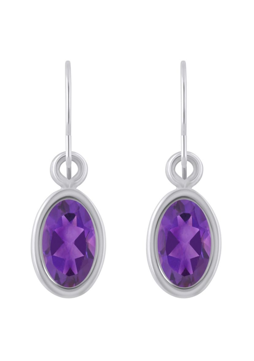 10K Yellow Gold 6x4mm Oval Amethyst Drop Earrings