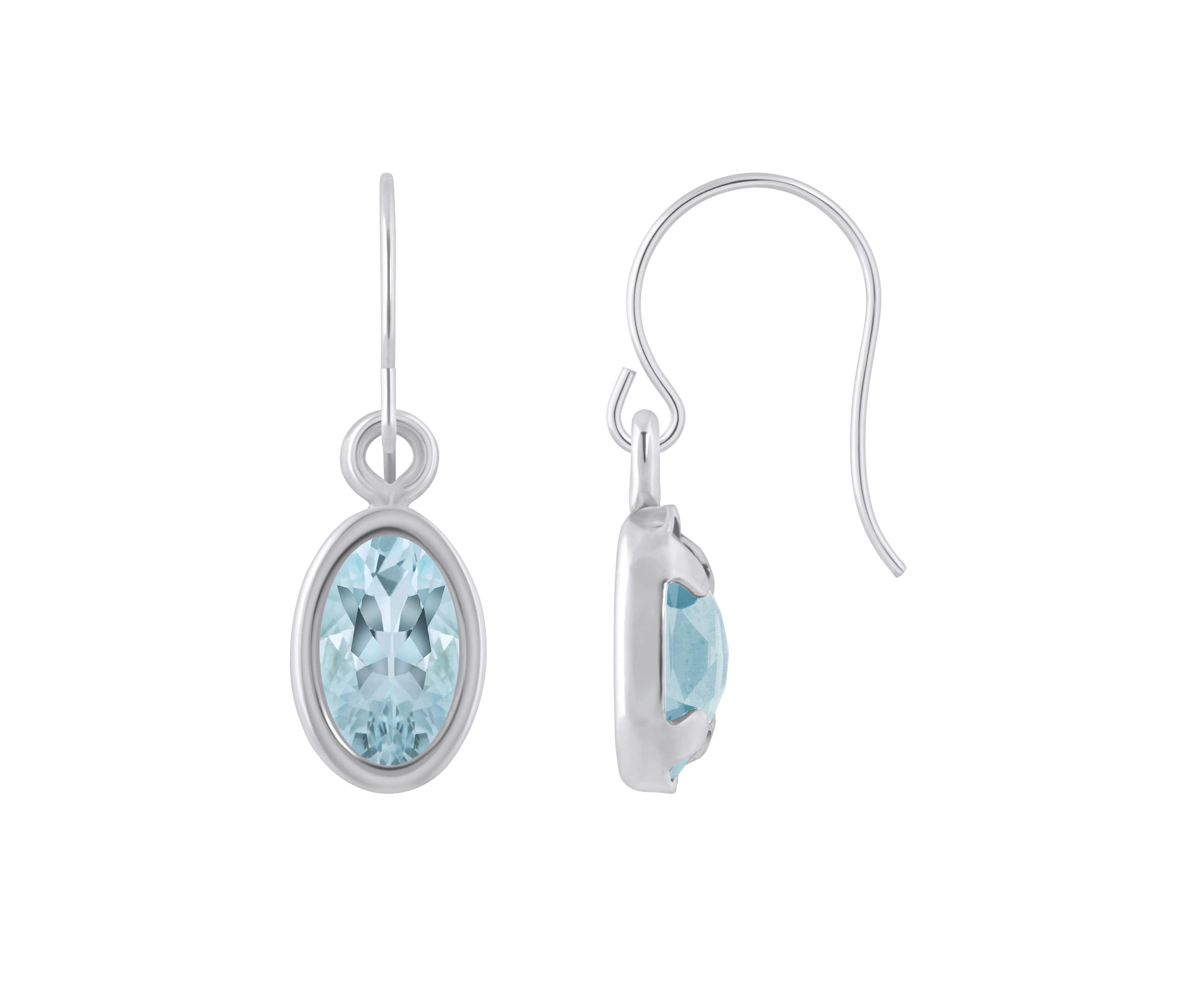 10K Yellow Gold 6x4mm Oval Aquamarine Drop Earrings