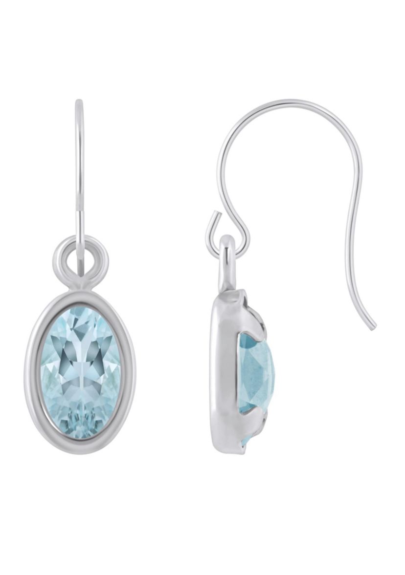 10K Yellow Gold 6x4mm Oval Aquamarine Drop Earrings