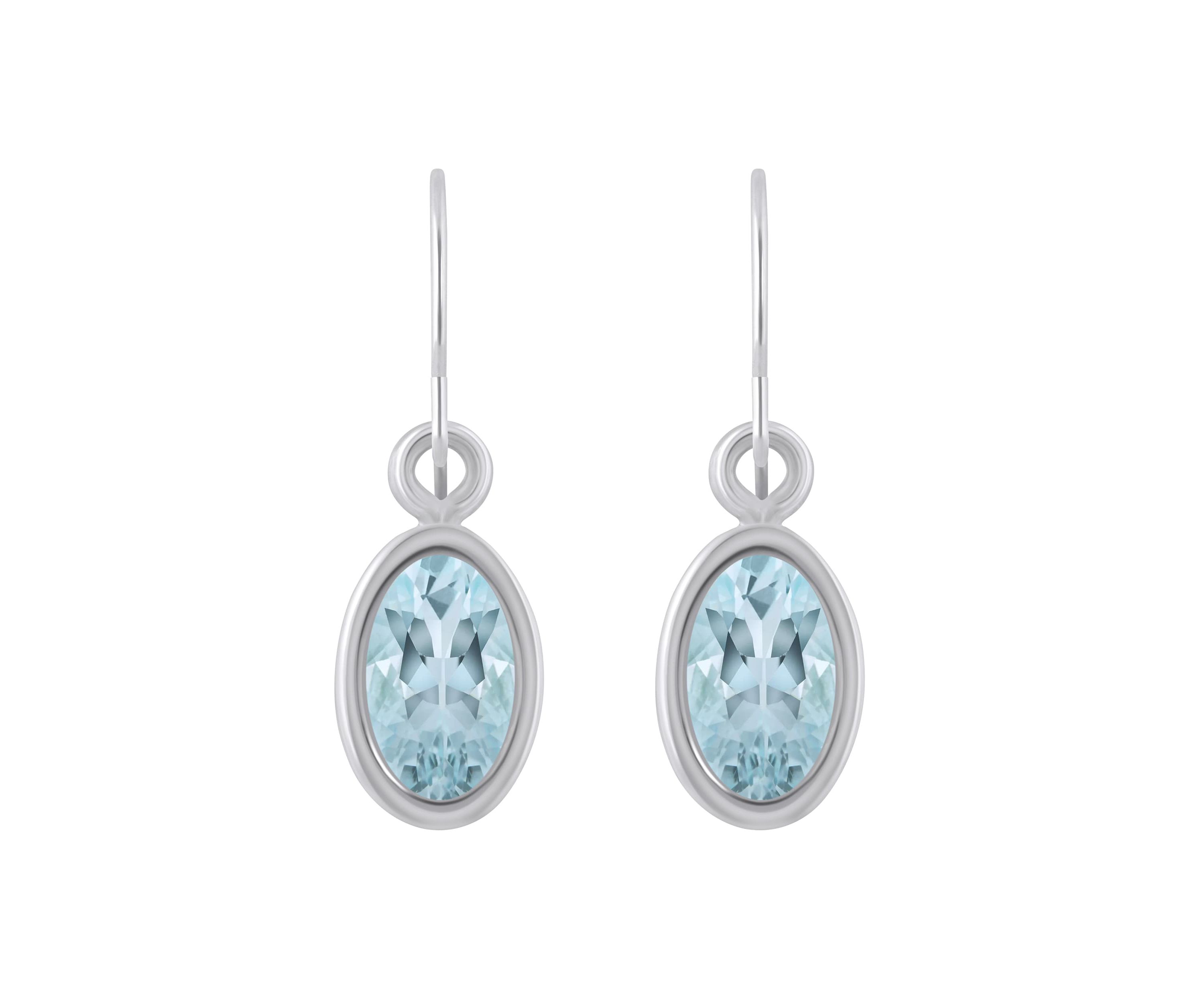 10K Yellow Gold 6x4mm Oval Aquamarine Drop Earrings