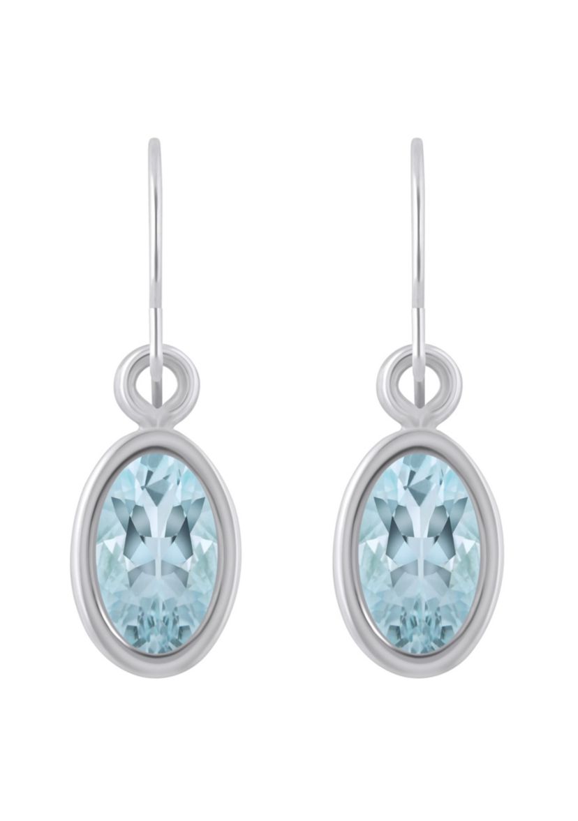 10K Yellow Gold 6x4mm Oval Aquamarine Drop Earrings