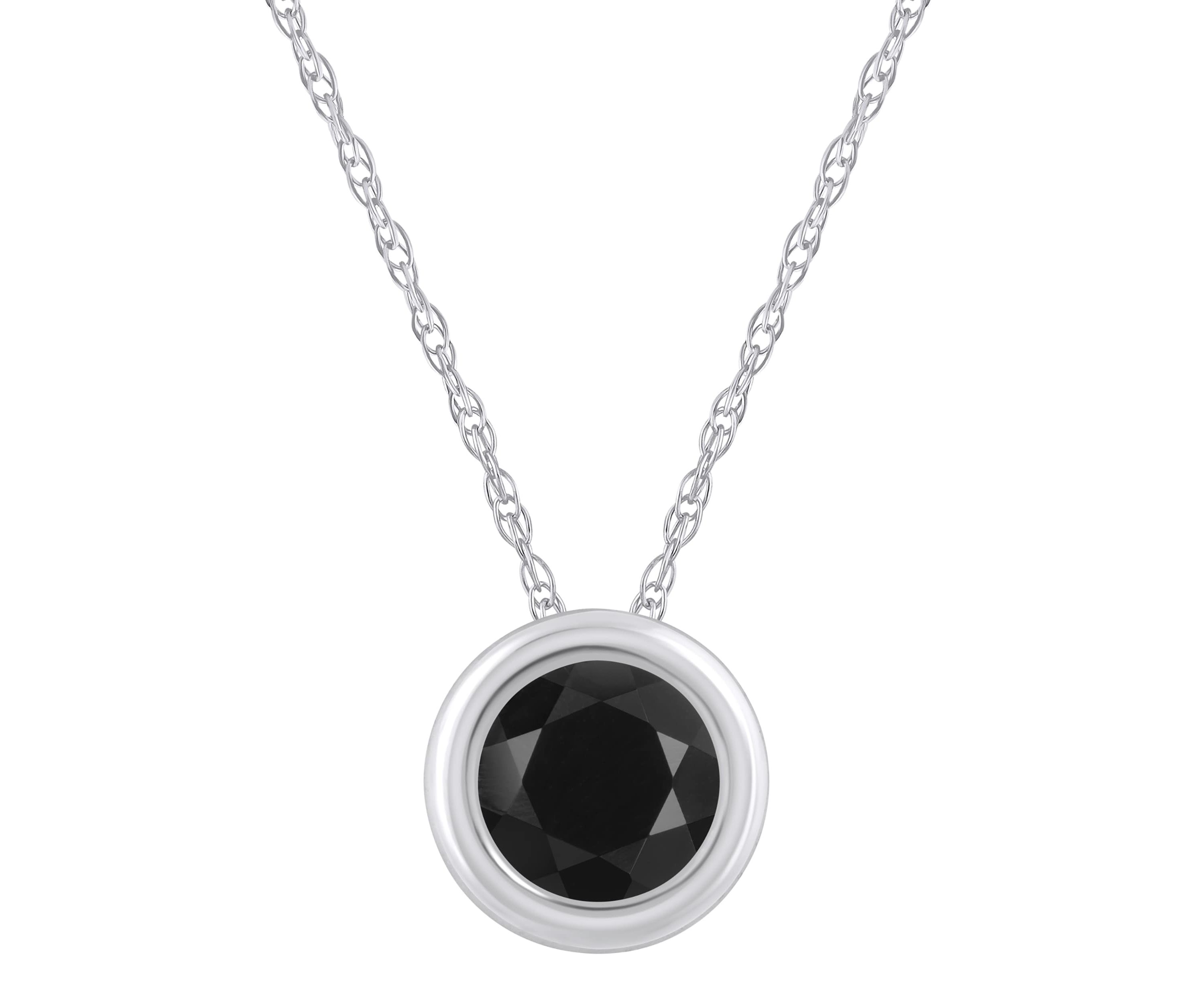10K Yellow Gold 5mm Round Black Onyx Pendant Necklace