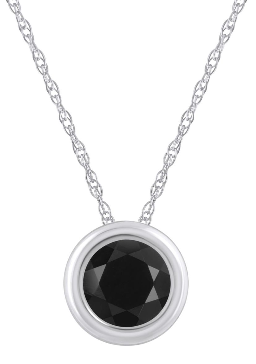 10K Yellow Gold 5mm Round Black Onyx Pendant Necklace