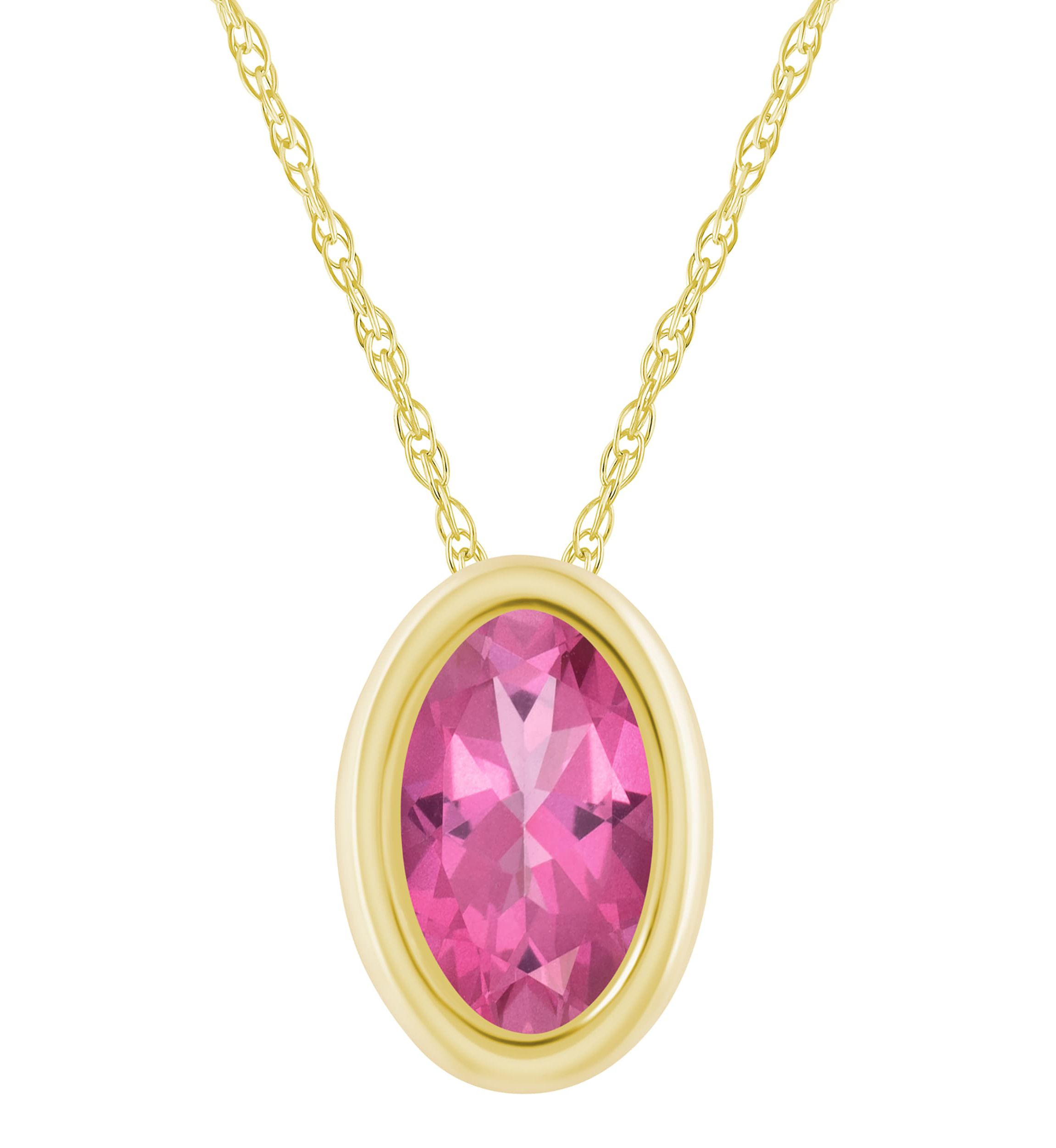 10K Yellow Gold 6x4mm Oval Pink Topaz Pendant Necklace