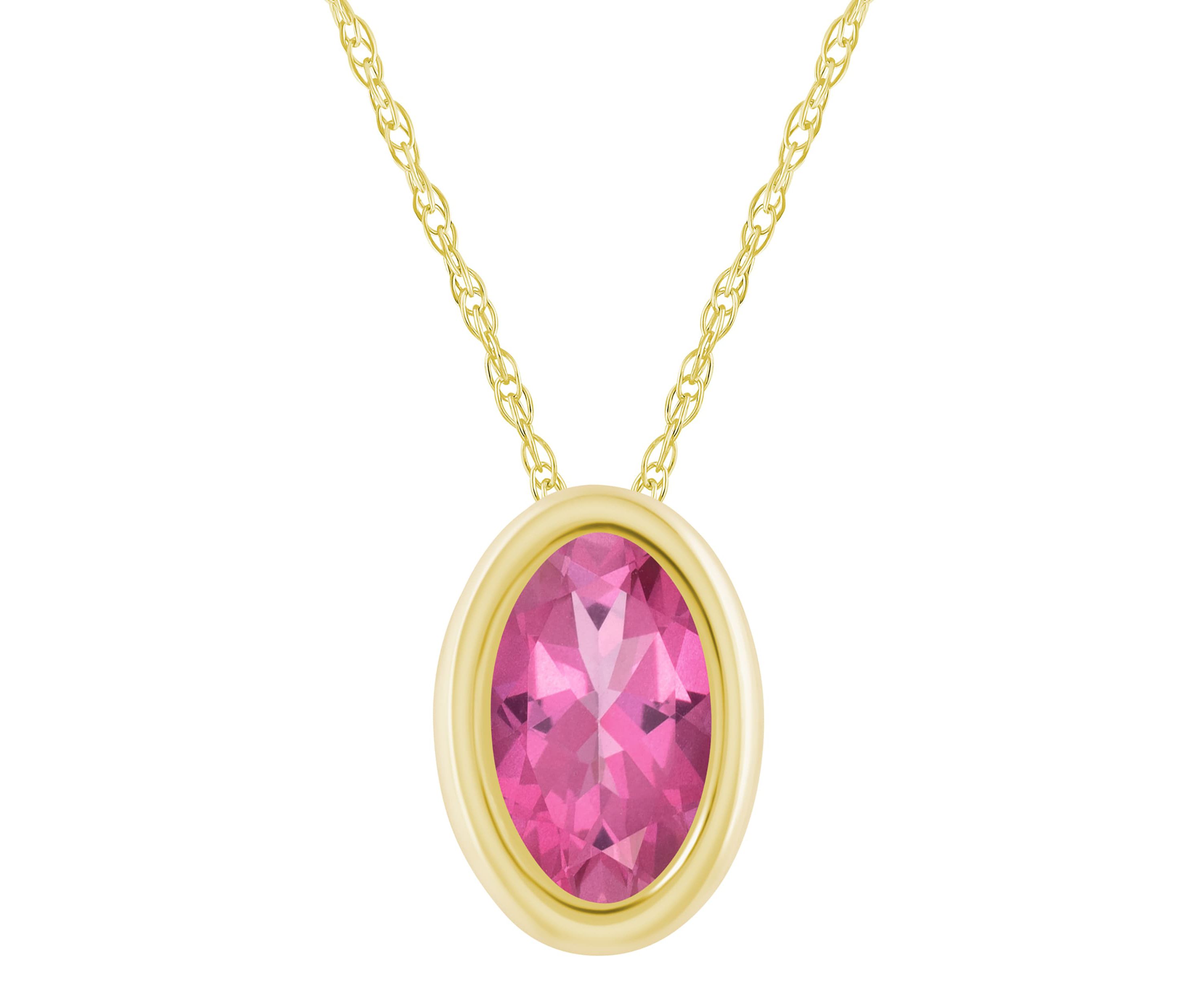 10K Yellow Gold 6x4mm Oval Pink Topaz Pendant Necklace