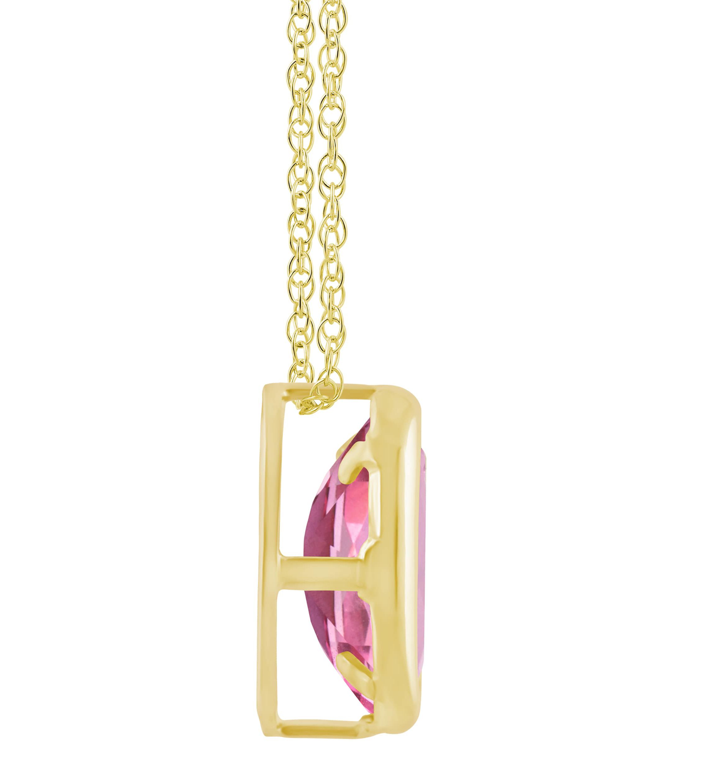 10K Yellow Gold 6x4mm Oval Pink Topaz Pendant Necklace