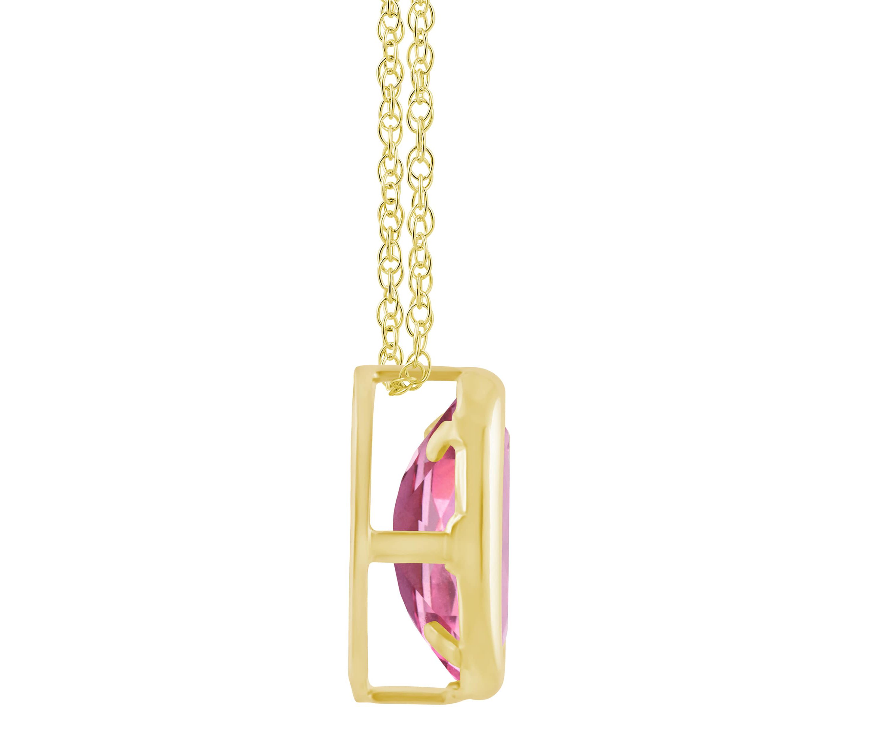 10K Yellow Gold 6x4mm Oval Pink Topaz Pendant Necklace