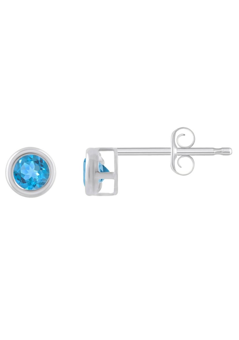 10K White Gold 3mm Round Blue Topaz Stud Earrings