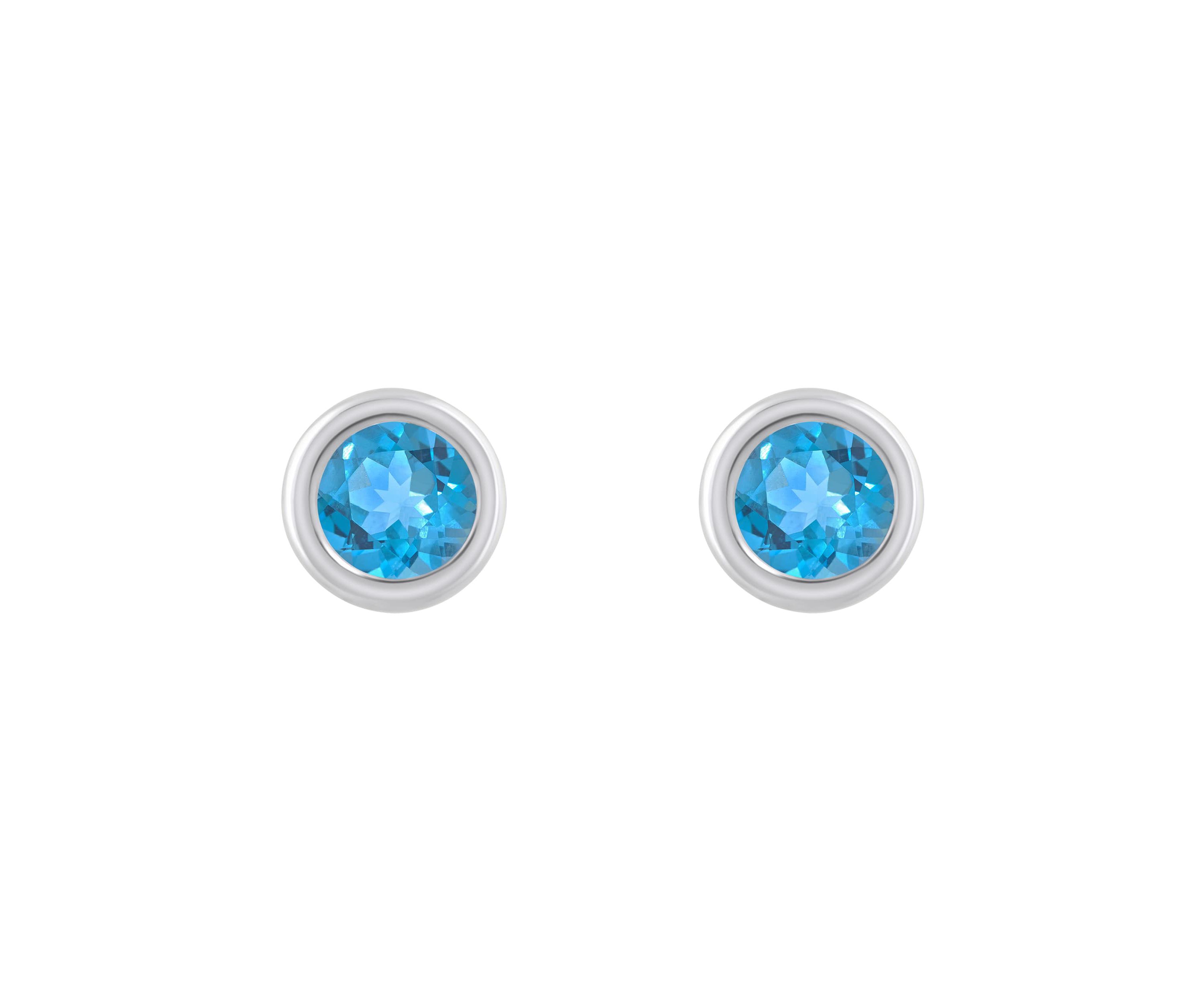 10K White Gold 3mm Round Blue Topaz Stud Earrings