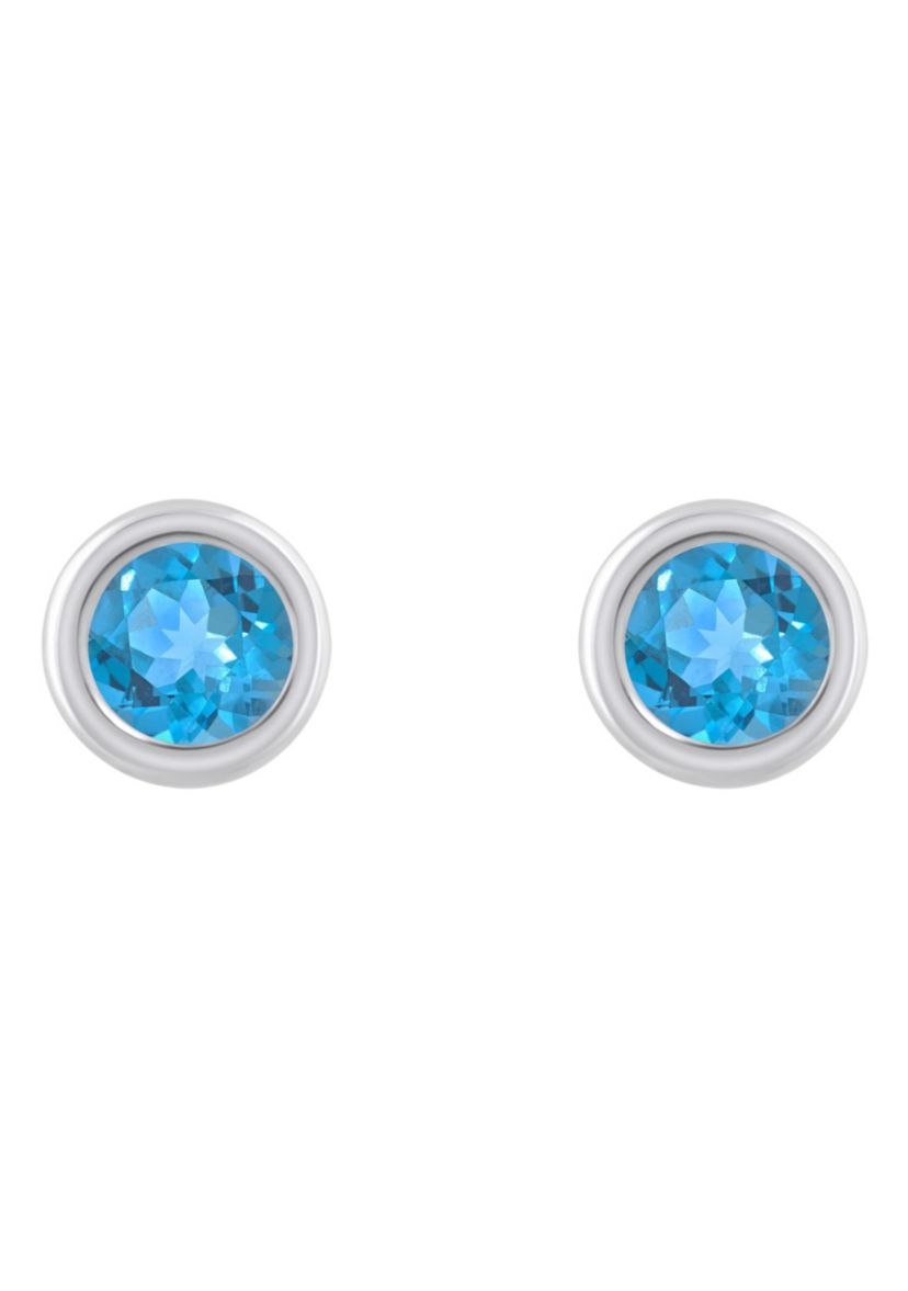 10K White Gold 3mm Round Blue Topaz Stud Earrings