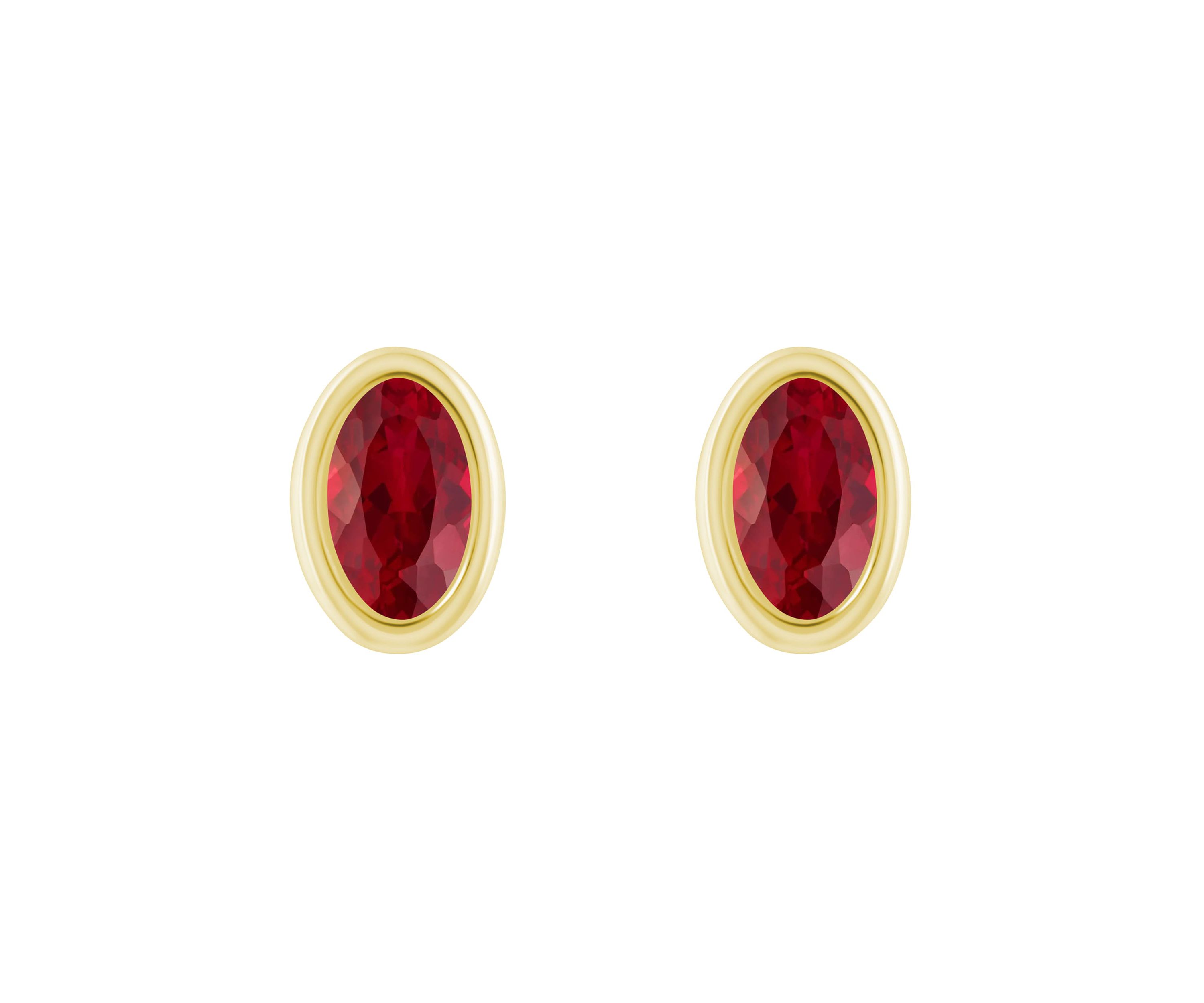 Lab Created 10K Yellow Gold 6x4mm Oval Created Ruby Stud Earrings