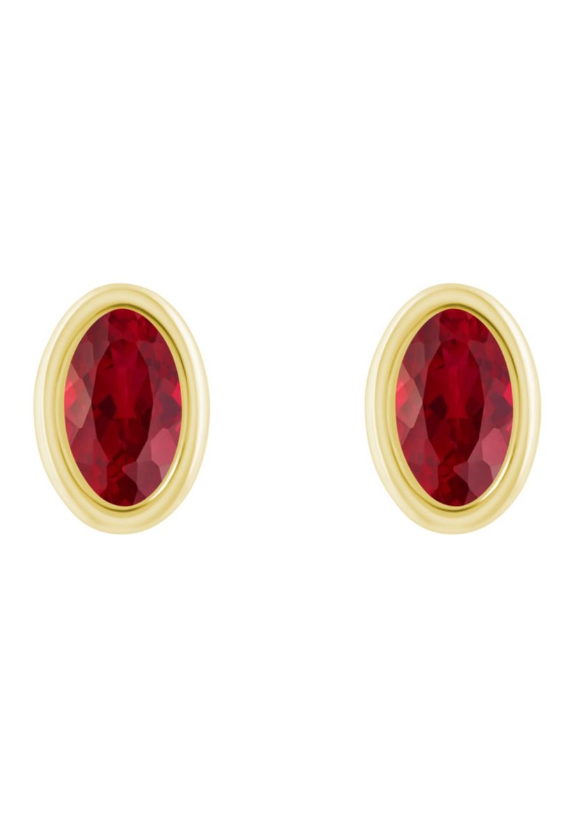 Lab Created 10K Yellow Gold 6x4mm Oval Created Ruby Stud Earrings