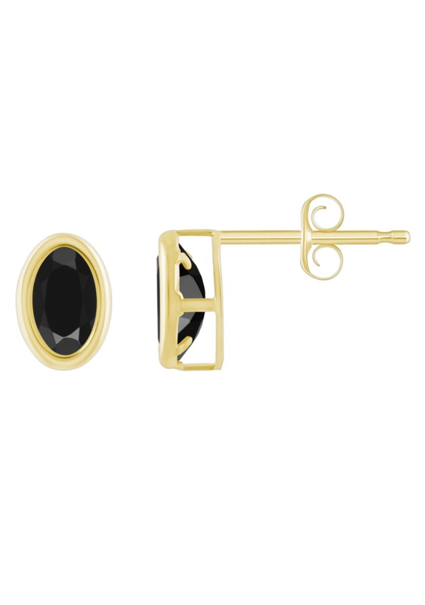 10K Yellow Gold 6x4mm Oval Black Onyx Stud Earrings