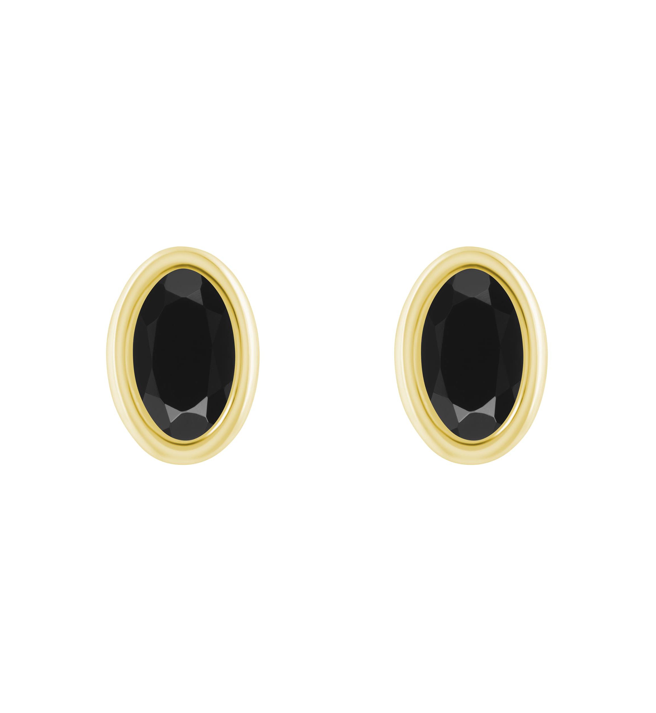 10K Yellow Gold 6x4mm Oval Black Onyx Stud Earrings
