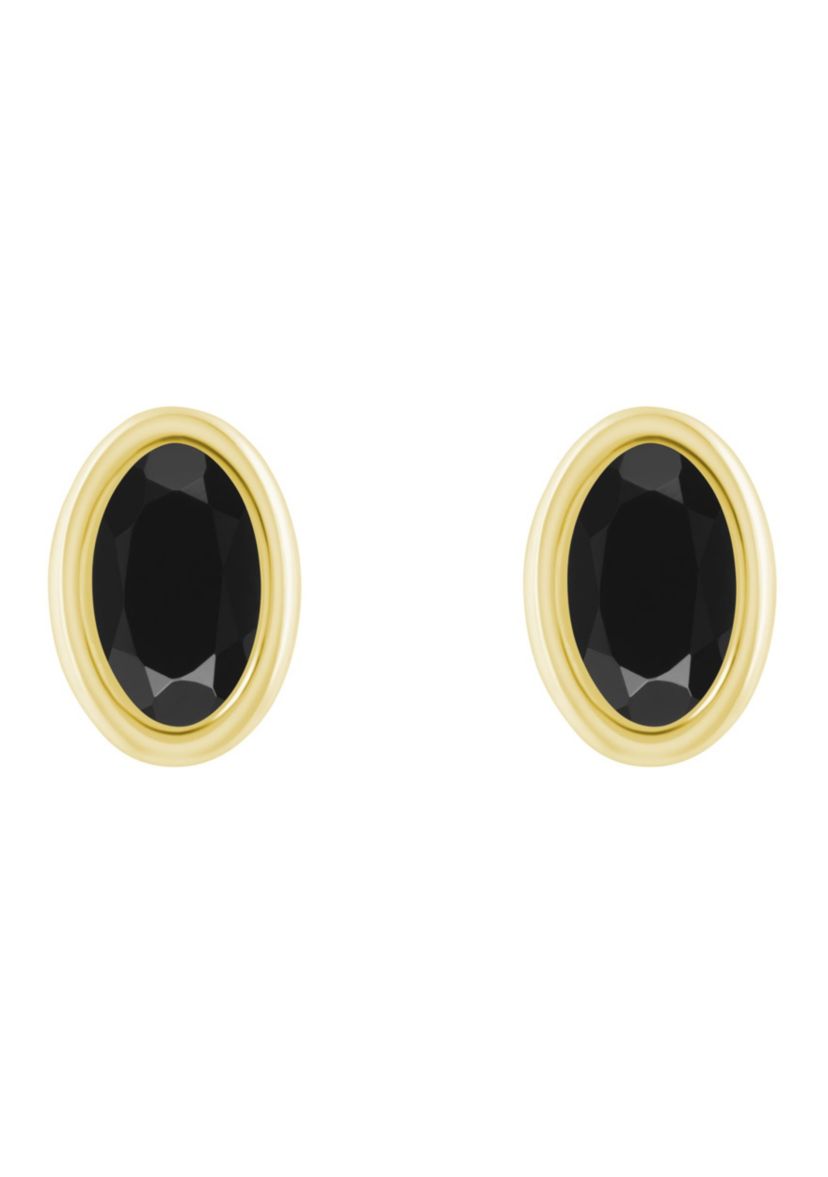 10K Yellow Gold 6x4mm Oval Black Onyx Stud Earrings