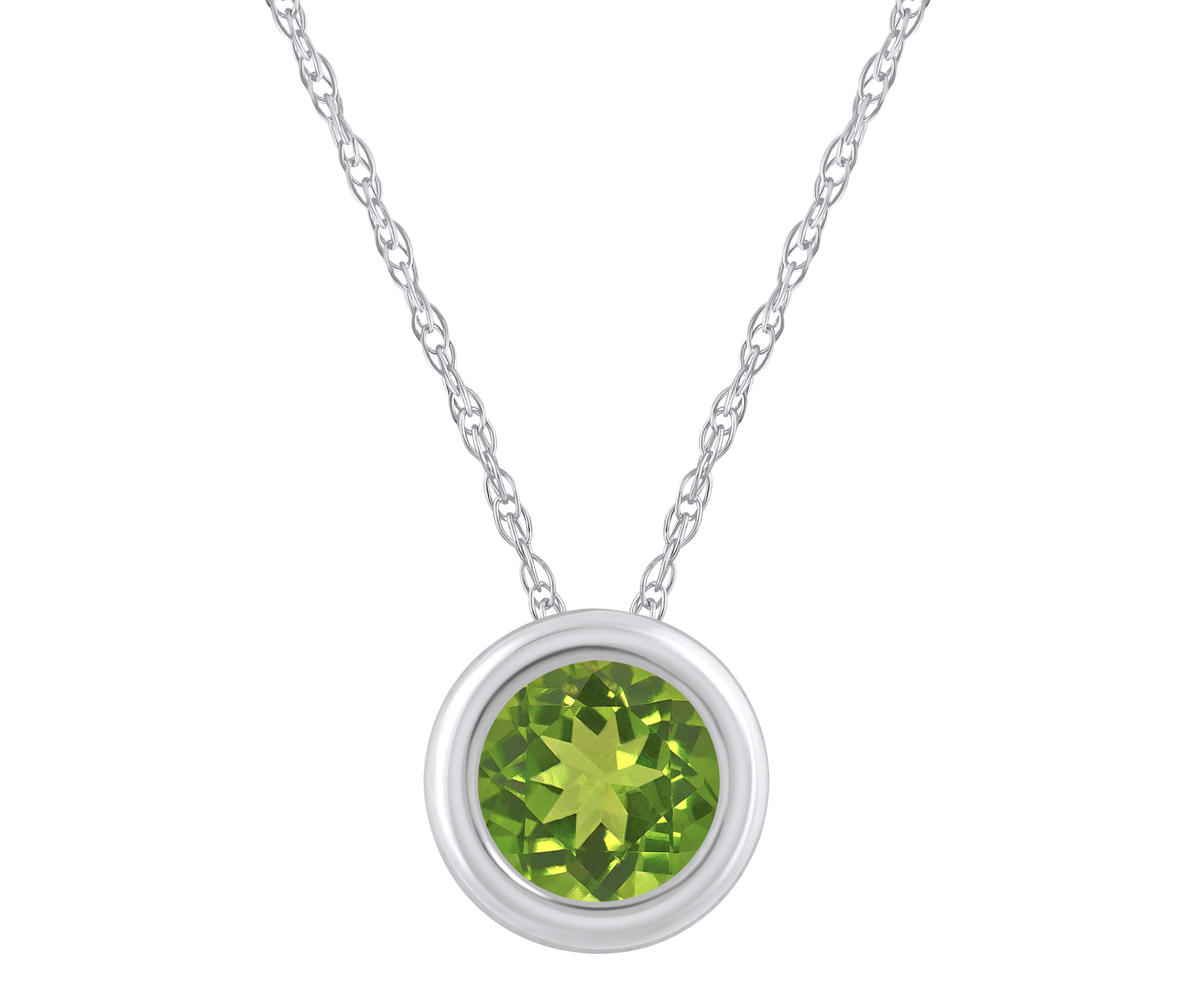 10K White Gold 5mm Round Peridot Pendant Necklace