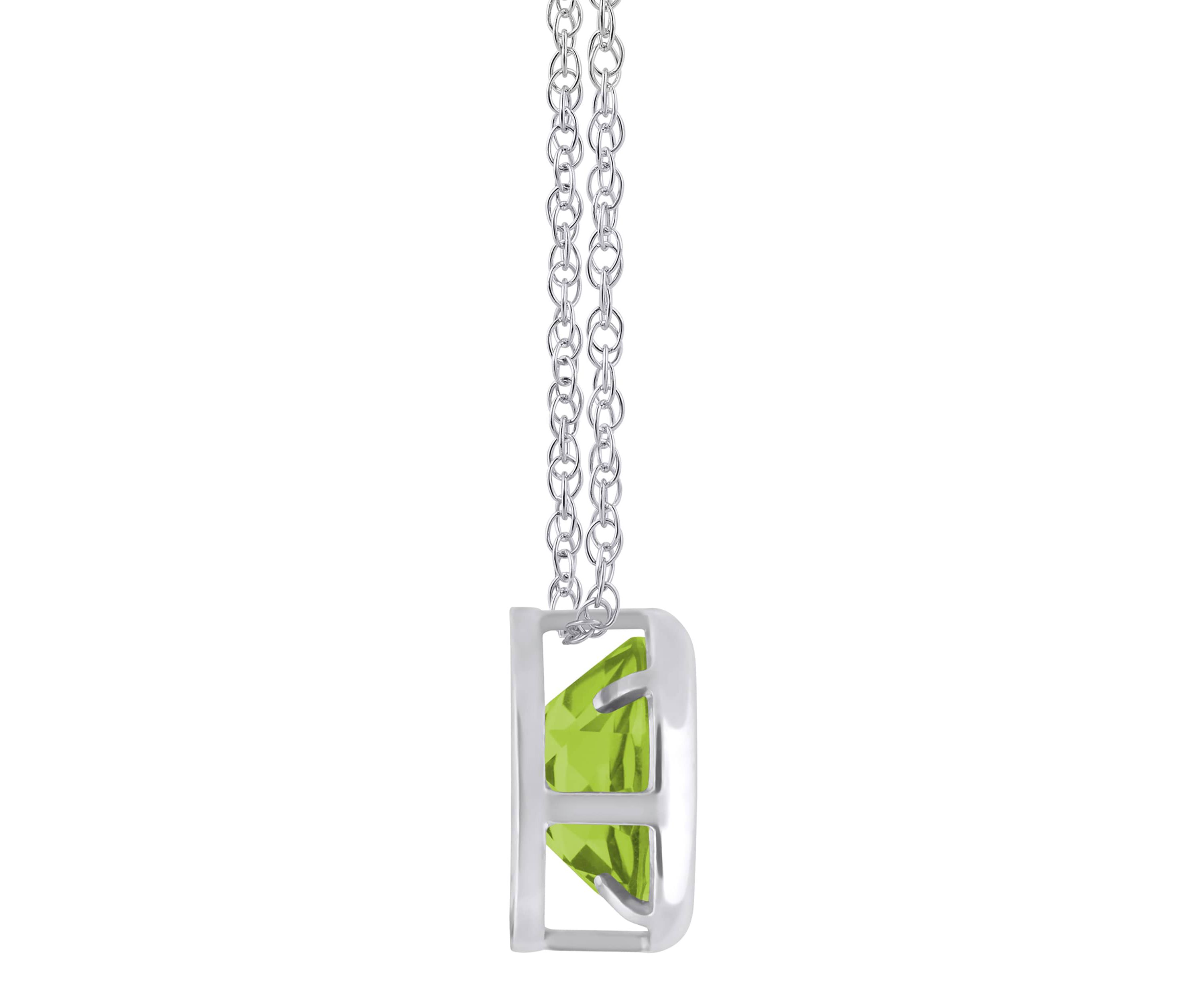 10K White Gold 5mm Round Peridot Pendant Necklace