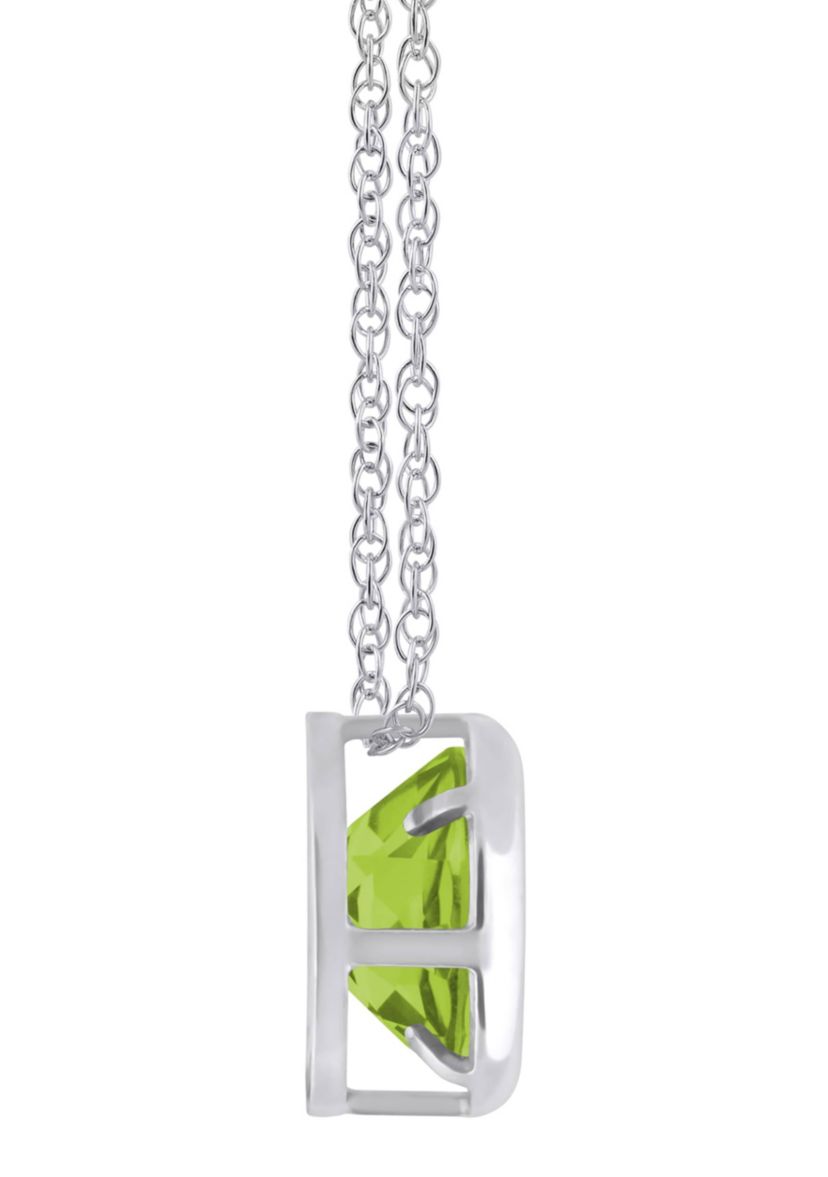 10K White Gold 5mm Round Peridot Pendant Necklace