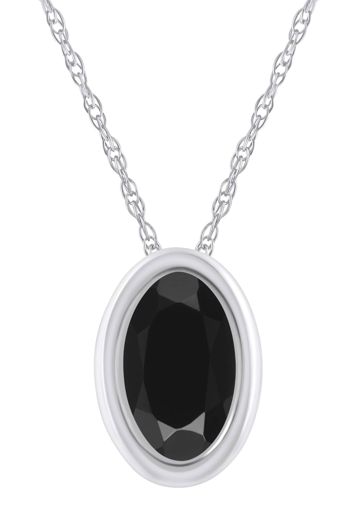 10K White Gold 6x4mm Oval Black Onyx Pendant Necklace