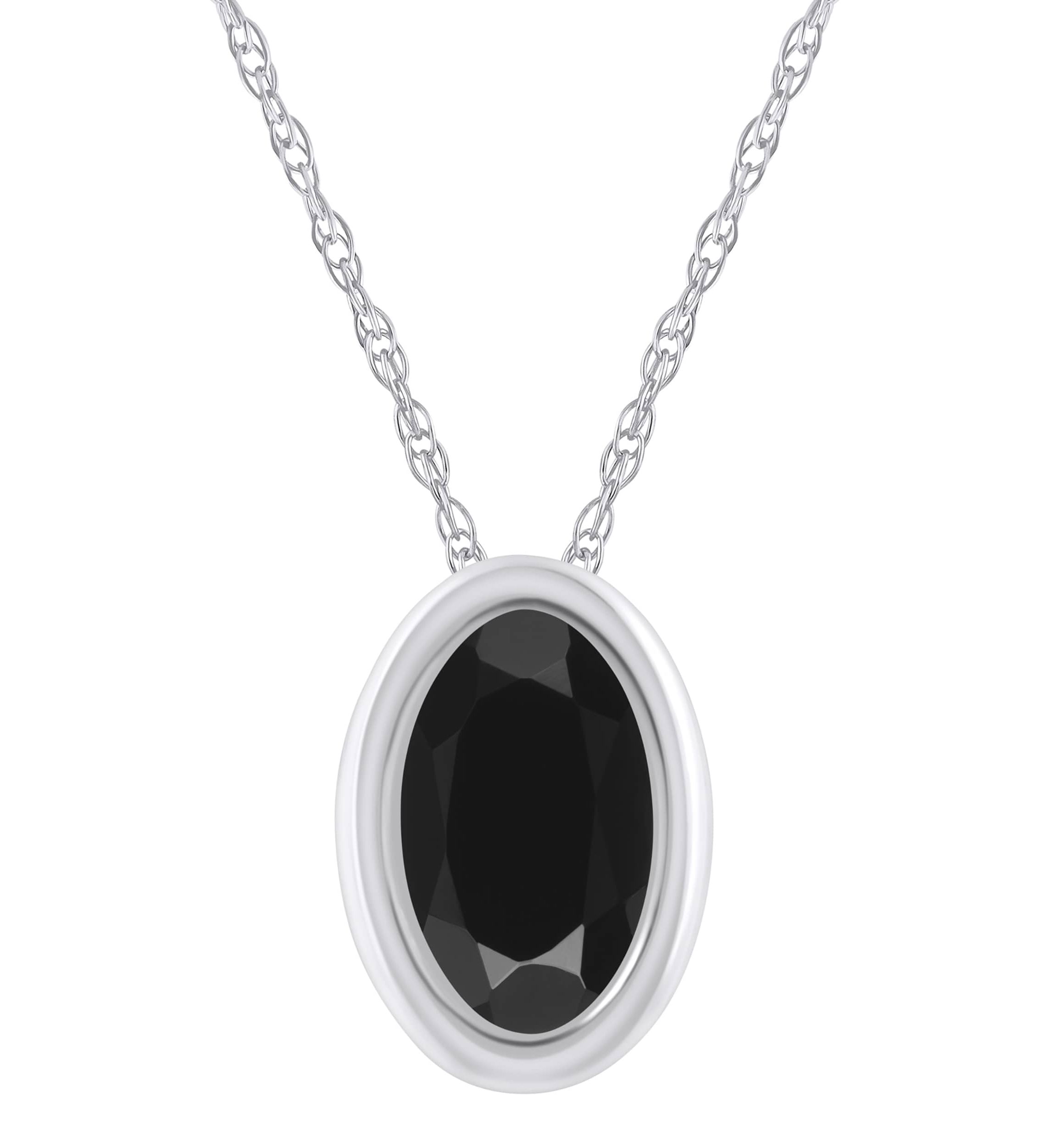 10K White Gold 6x4mm Oval Black Onyx Pendant Necklace