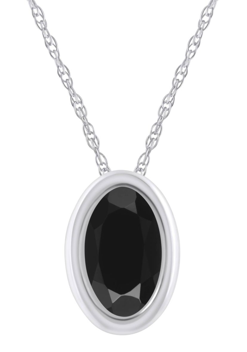10K White Gold 6x4mm Oval Black Onyx Pendant Necklace