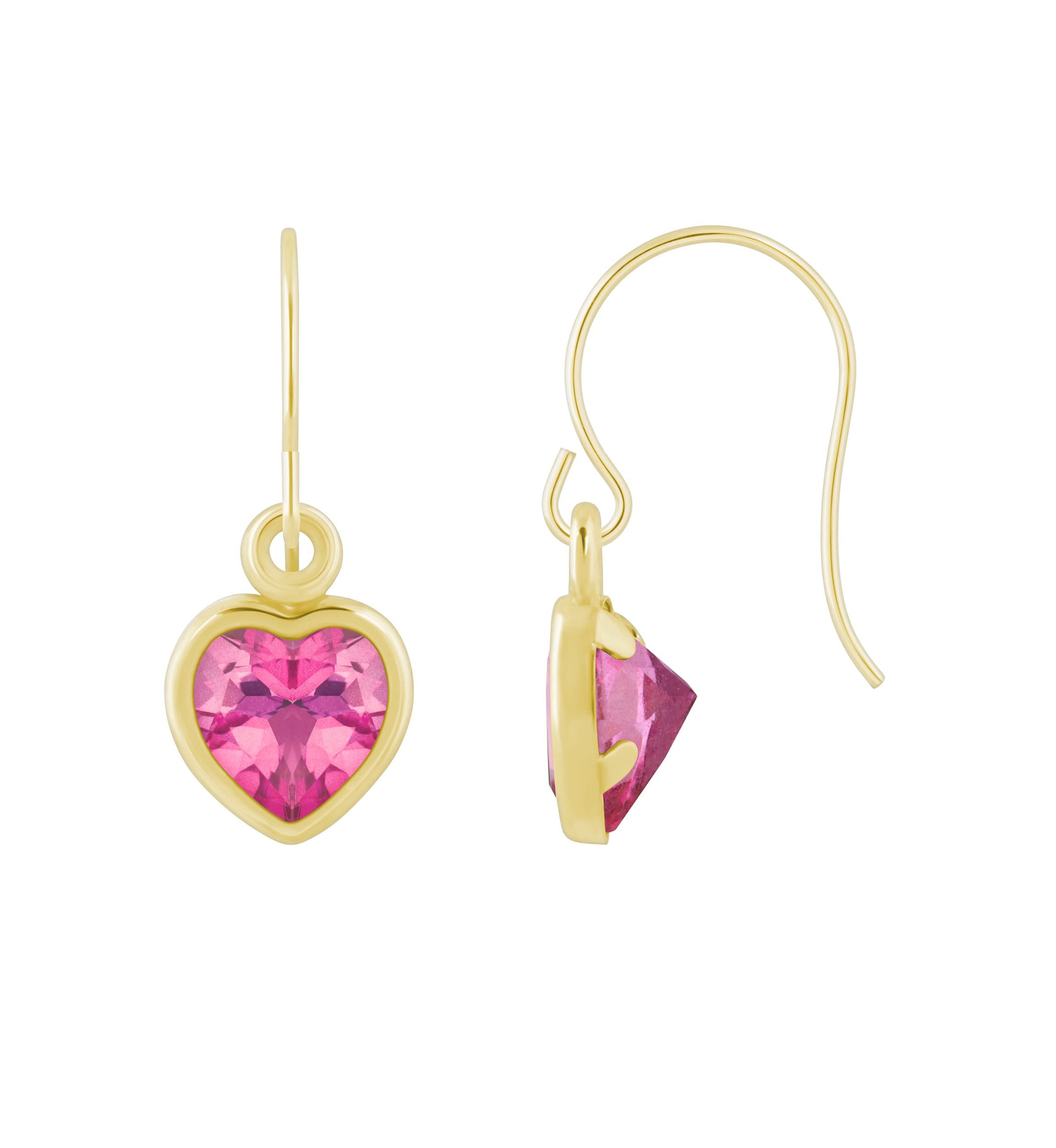 10K White Gold 5mm Heart Shape Pink Topaz Drop Earrings