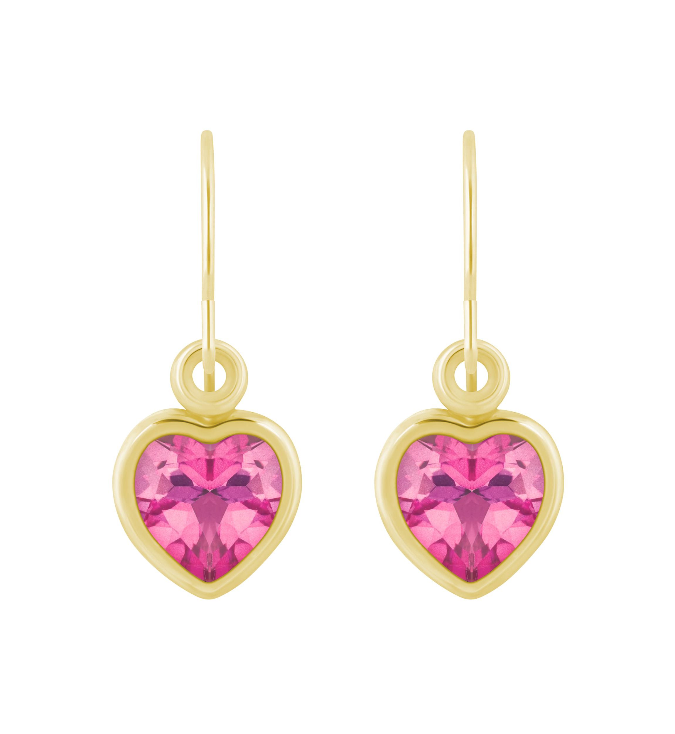10K White Gold 5mm Heart Shape Pink Topaz Drop Earrings