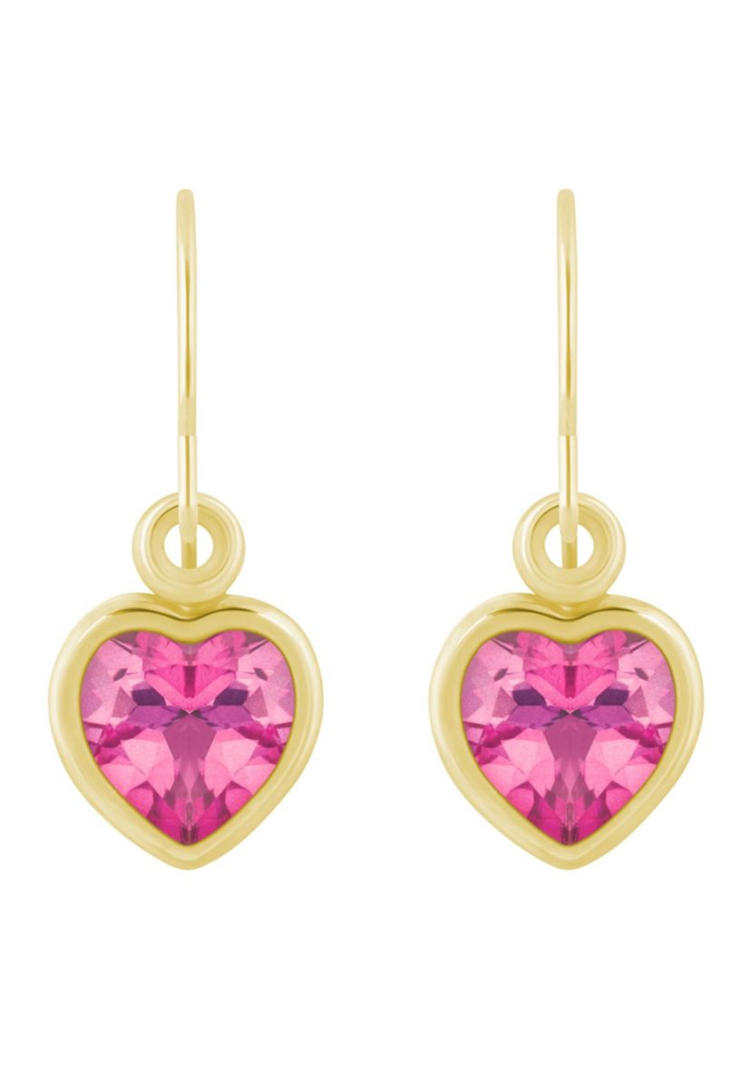 10K White Gold 5mm Heart Shape Pink Topaz Drop Earrings