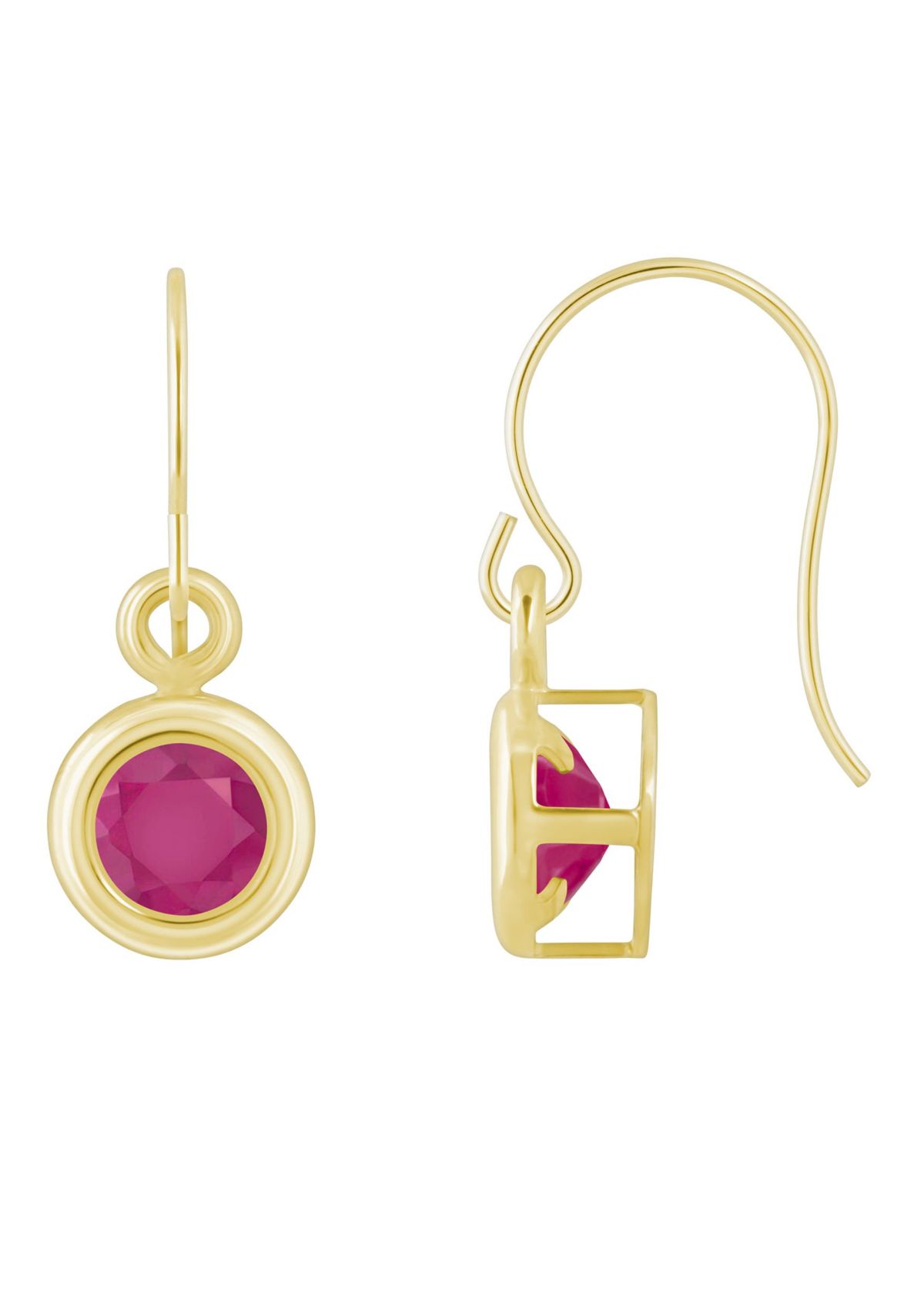 10K White Gold 4mm Round Ruby Drop Earrings