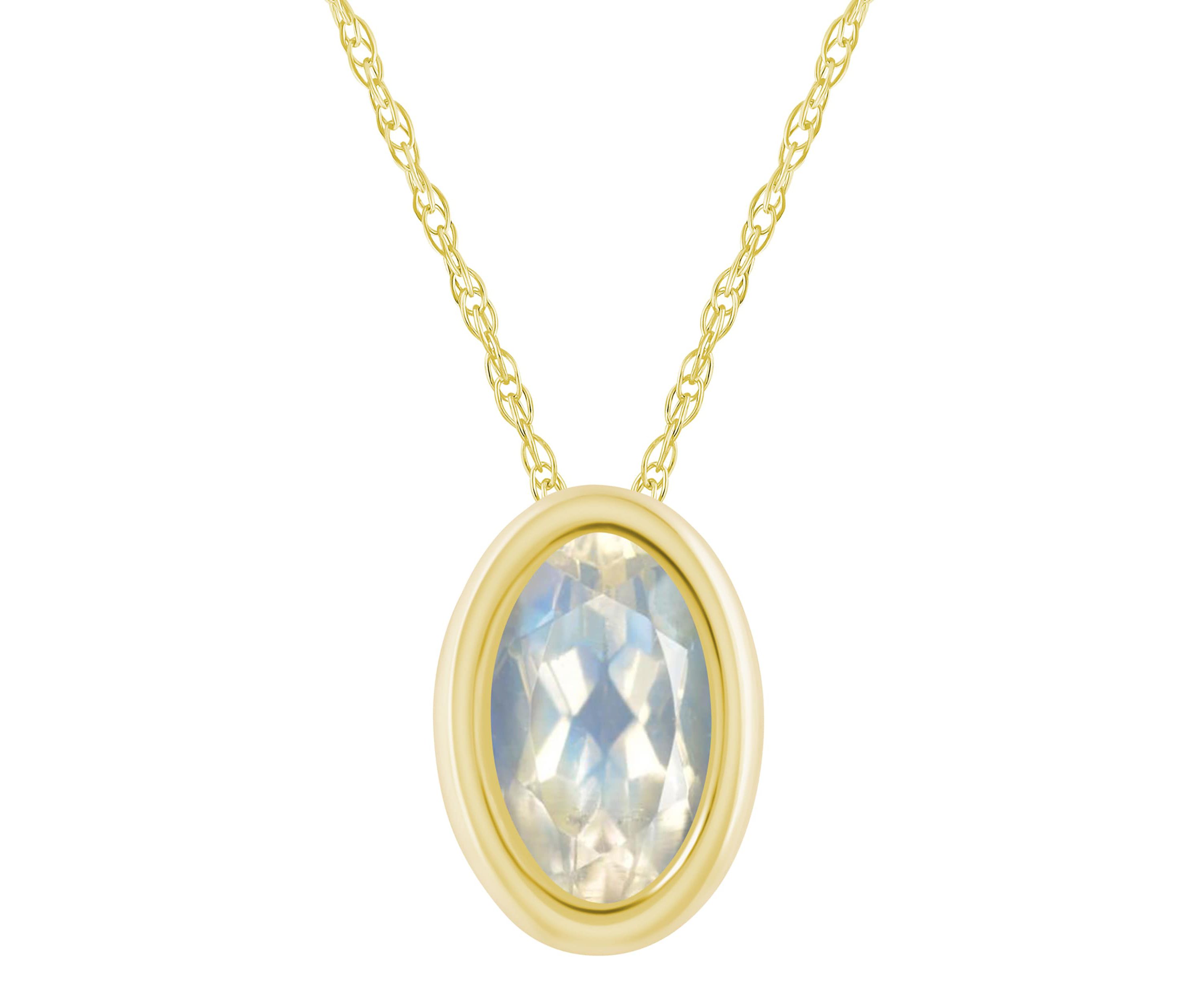 10K White Gold 6x4mm Oval Moonstone Pendant Necklace