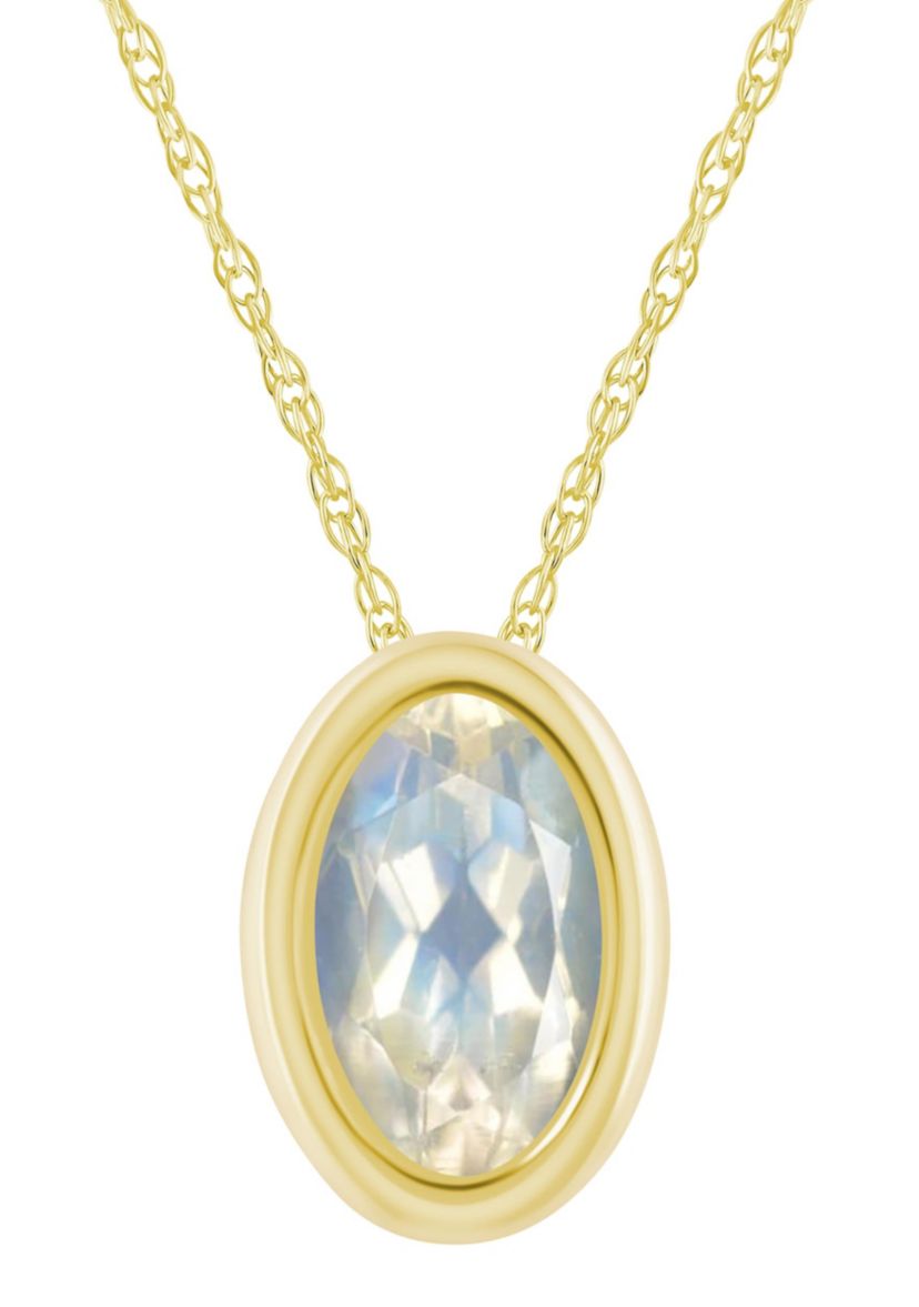 10K White Gold 6x4mm Oval Moonstone Pendant Necklace