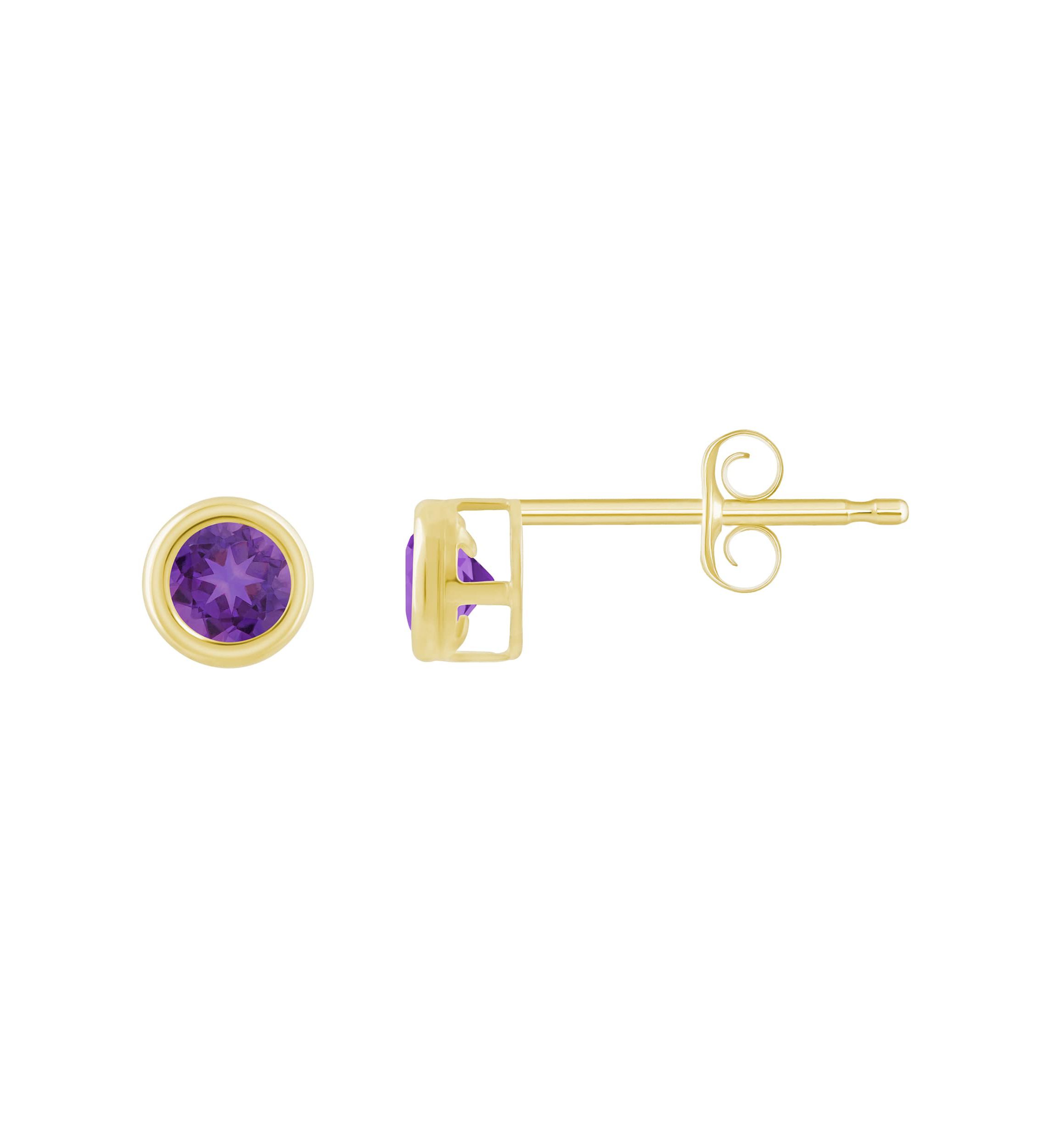10K Yellow Gold 3mm Round Amethyst Stud Earrings