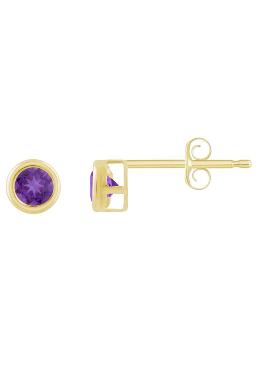 10K Yellow Gold 3mm Round Amethyst Stud Earrings