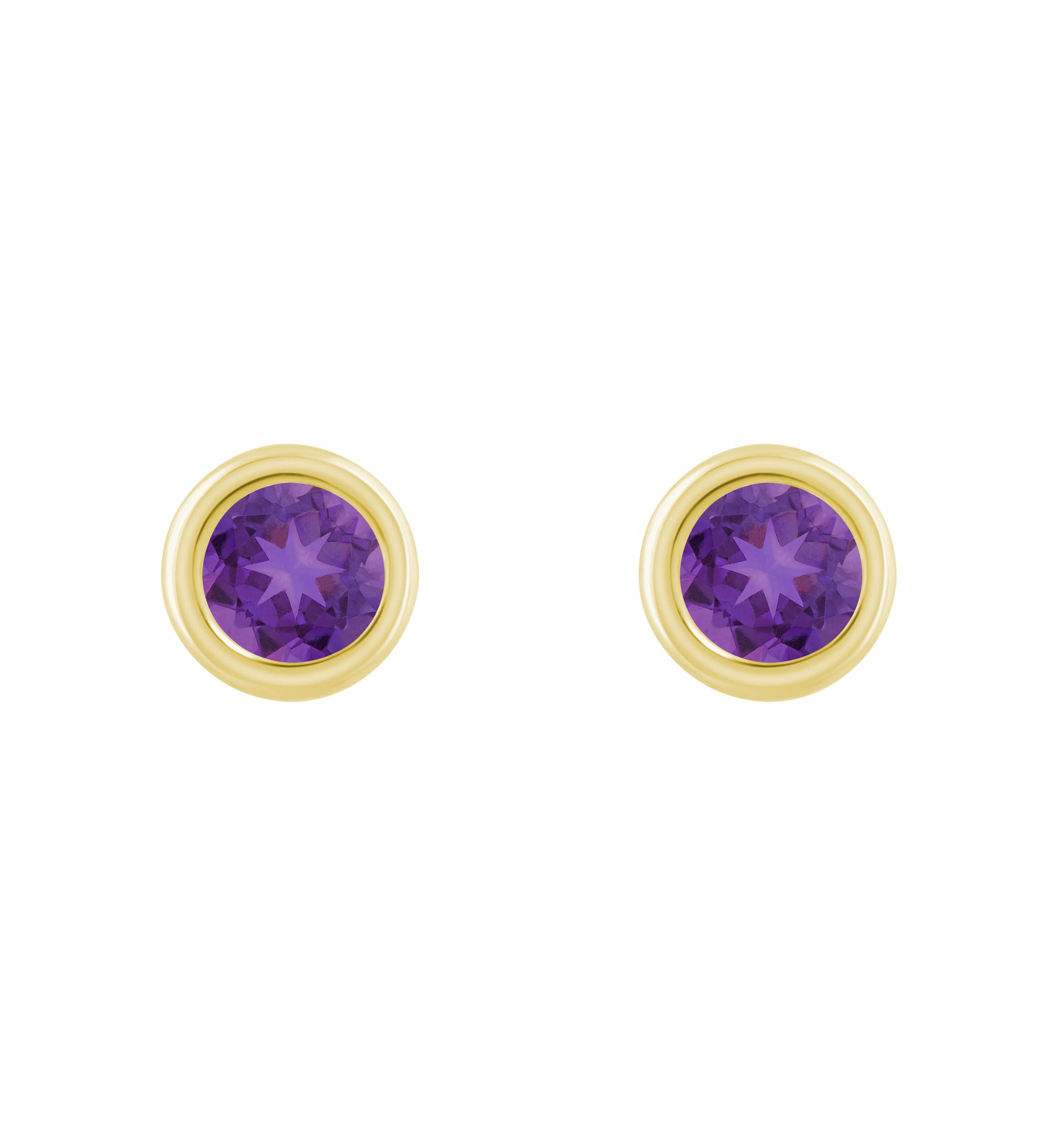 10K Yellow Gold 3mm Round Amethyst Stud Earrings